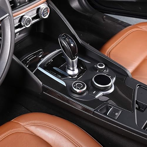 Miniatura 2 de CHEYA Fibra de carbono ABS para Alfa Romeo Giulia 2017-2019 Interior del coche consola central cambio panel cubierta ajuste auto accesorios