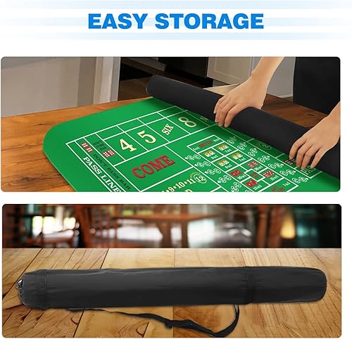 Miniatura 4 de GSE 70 x 35 pulgadas portátil profesional Casino Craps tapete de diseño de mesa con bolsa de transporte, goma antideslizante para dados de dados de