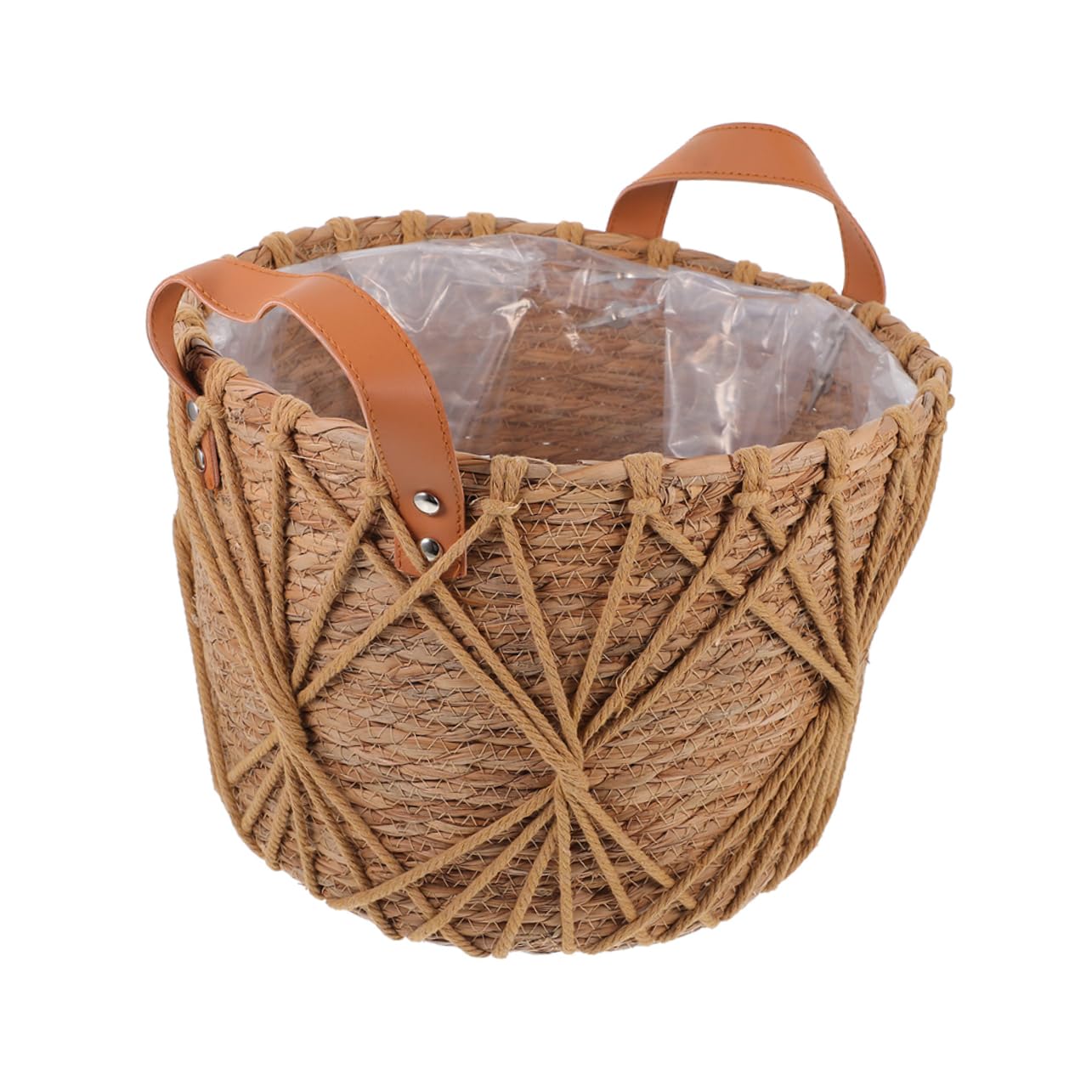 Cesto Intrecciato Manici per Fiori e Piante Succulente | Design a Doppio Manico, Uso Casa e Ufficio, Stile Country Vintage, Struttura in Paglia e Poliestere