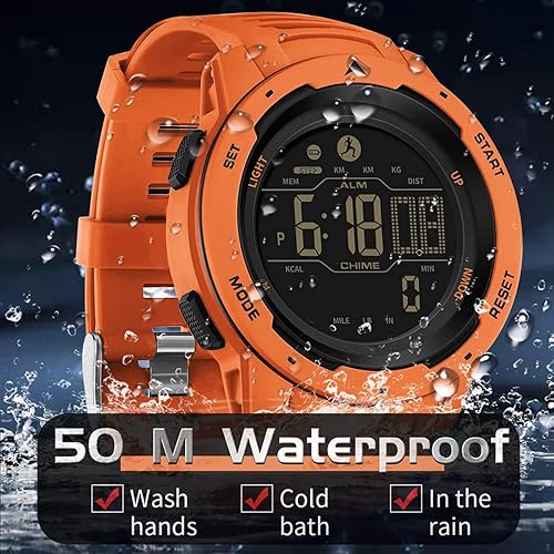 Miniatura 10 de Reloj digital para hombre, impermeable, podómetro, reloj deportivo, contador de pasos, calorías, reloj militar con cronómetro, alarma,