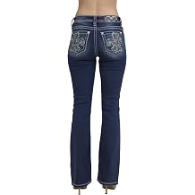 Miss Me Womens Fleur de Lis Scroll Embellished Pockets Mid-Rise Bootcut Jeans