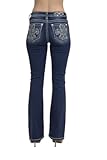 Women's Fleur de Lis Scroll Embellished Pockets Mid-Rise Bootcut Jeans