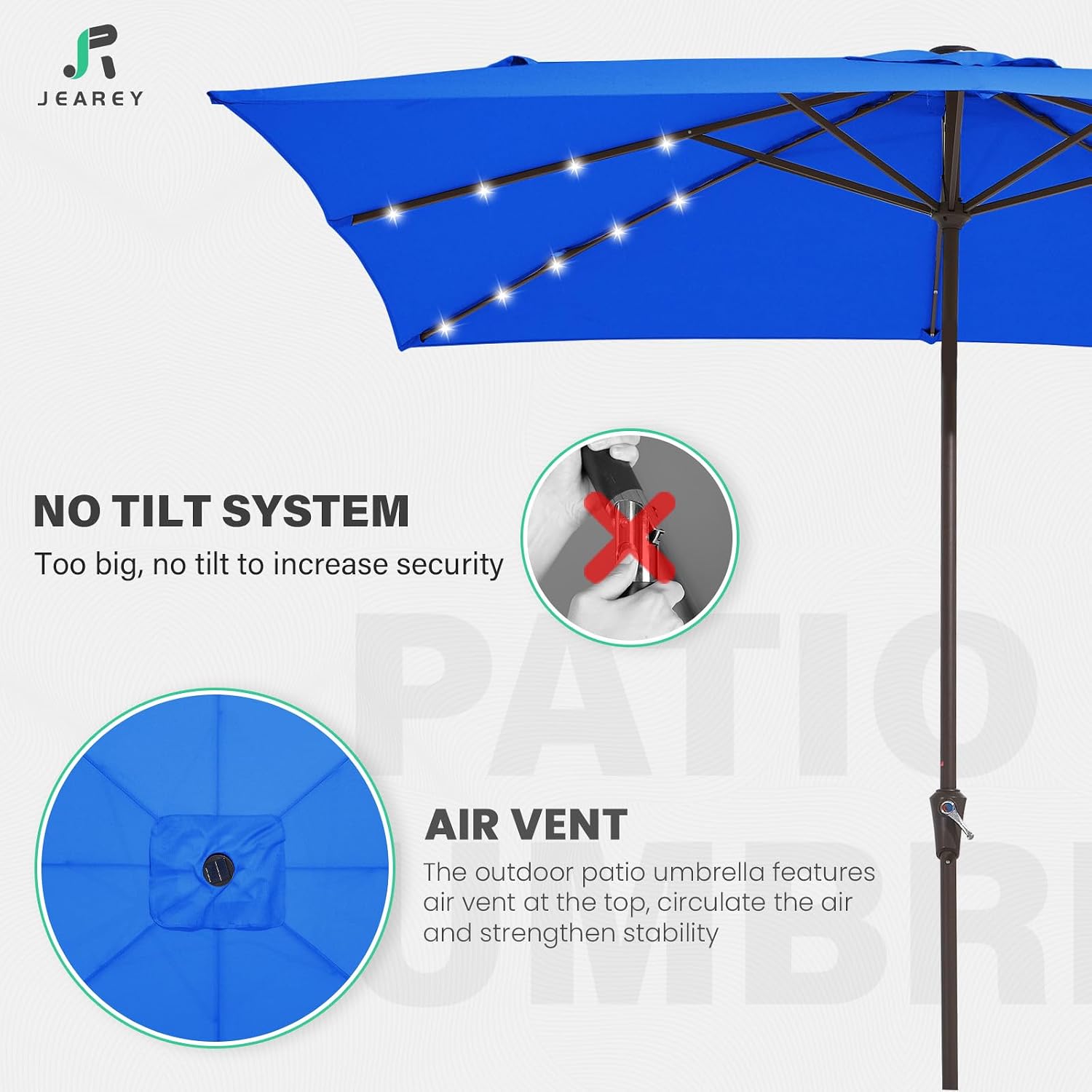 JEAREY 8x10 ft Rectangular LED Lighted Patio Umbrellas Outdoor Solar Table Market Umbrella w/Crank, 8 Sturdy Ribs, UV Protection Waterproof Sunproof(Royal Blue)