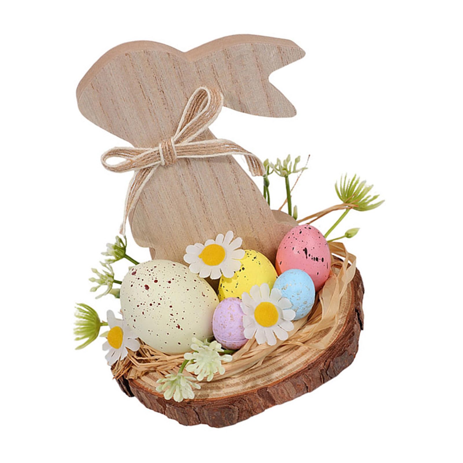 Buxuaaaa Color Wood Easter Hare Ornament Wooden Animal Sculpture Festival Decoration For Mantels Holiday Party Tabletop Centerpieces Easter Table Centerpiece Wooden