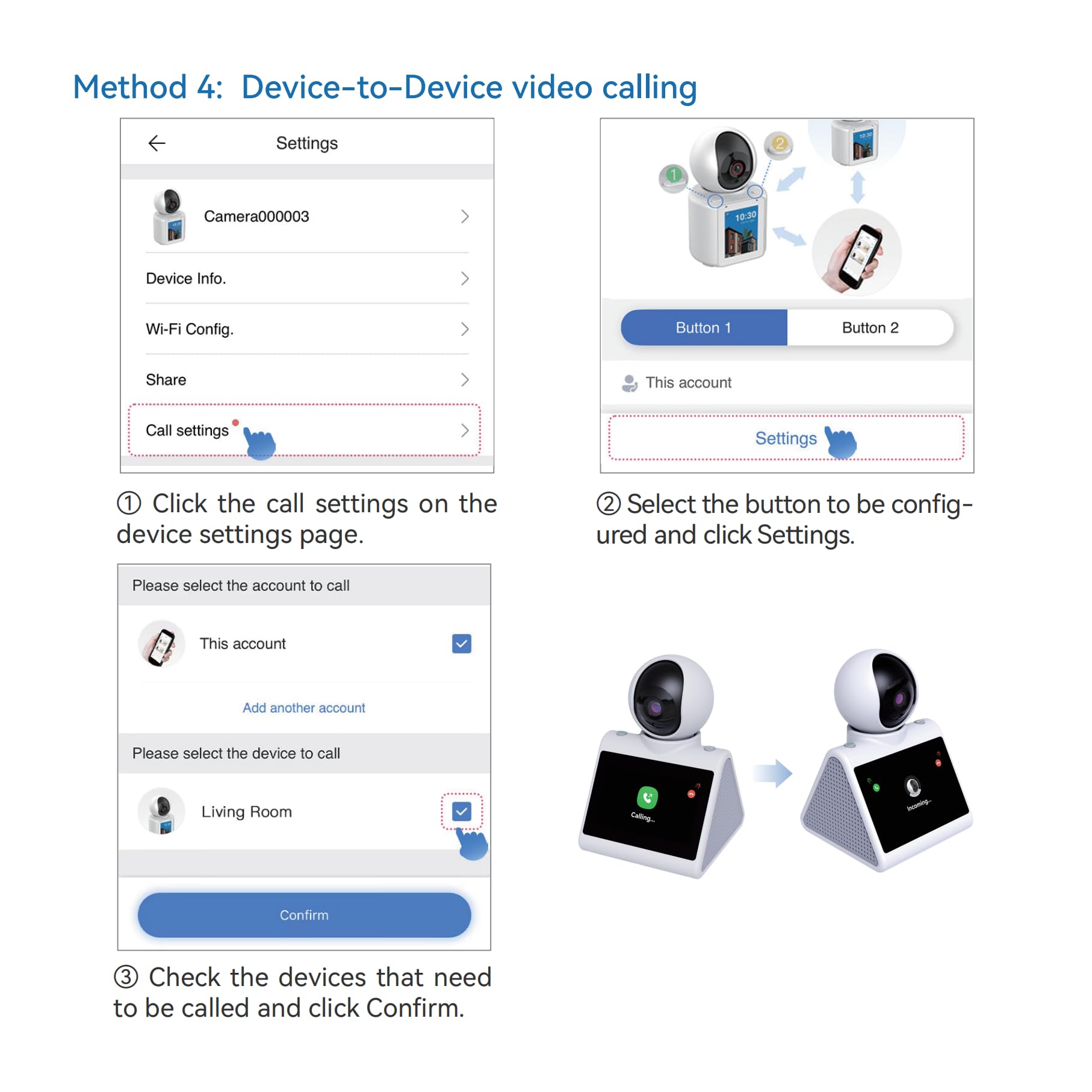 Sxhlseller Caméra D'appel Vidéo Intelligente, Appareils D'appel Vidéo WiFi 2MP HD avec Détection de Mouvement et Alarme Intelligente, Dispositif de Chat à Deux Voies pour Les Personnes (64GB)