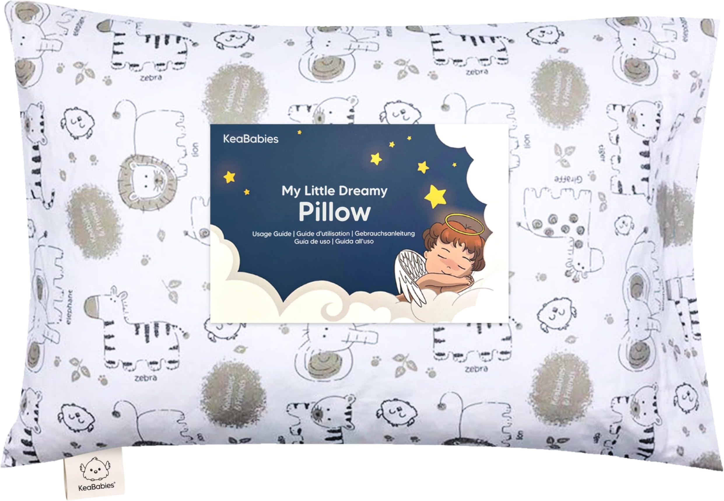 Toddler Pillow with Pillowcase - 13X18 Soft Organic Cotton Baby Pillows for Sleeping Washable and Hypoallergenic Toddlers, Kids Perfect Travel, Cot, Bed Set (Kea Safari)