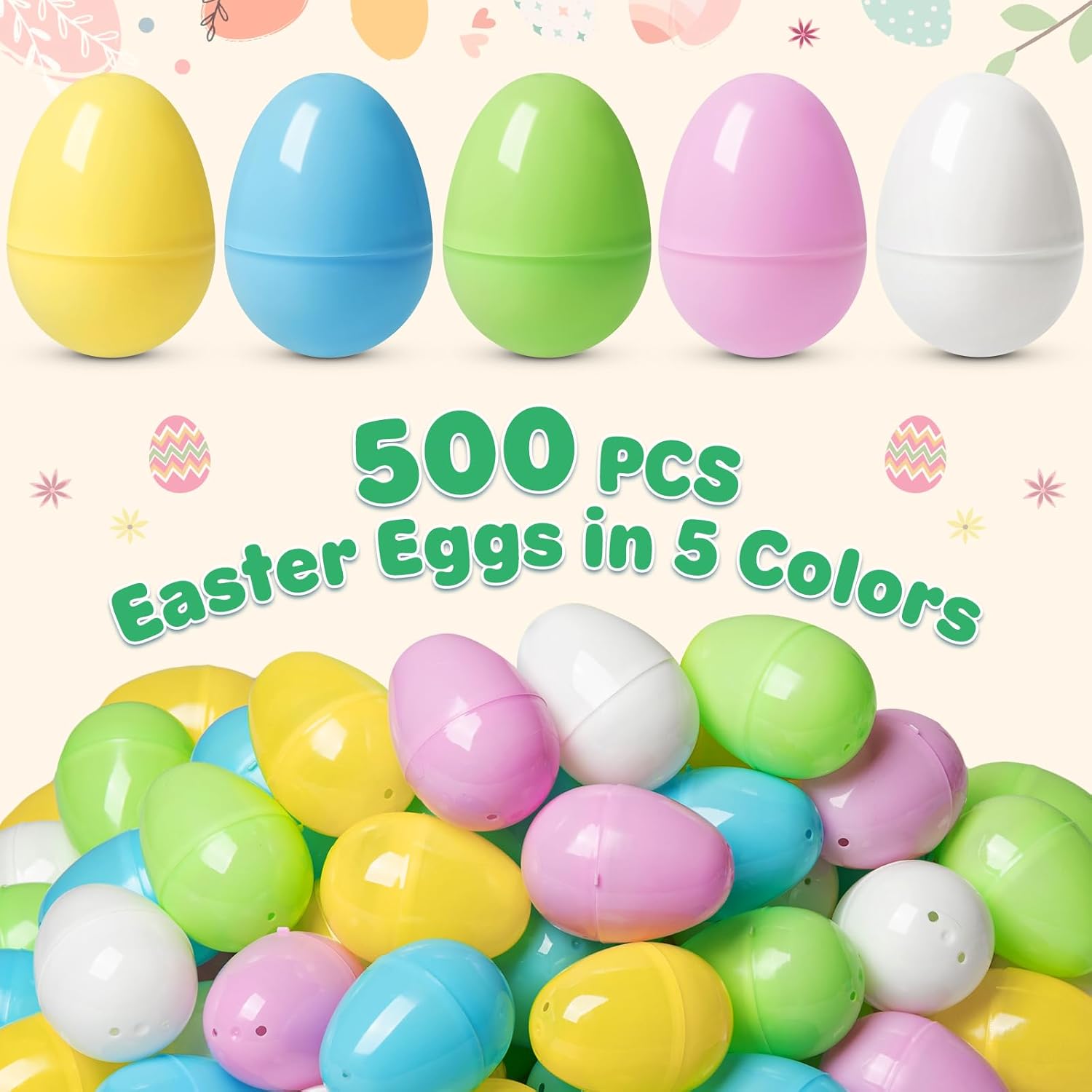 Jumlys 500 PCS 2.4" Plastic Easter Eggs Bulk, Empty Easter Eggs in 5 Colors, Fillable Pastel Colorful Eggs with Hinge, Perfect for Easter Hunt, Basket Stuffers Fillers and Easter Theme Party Favors