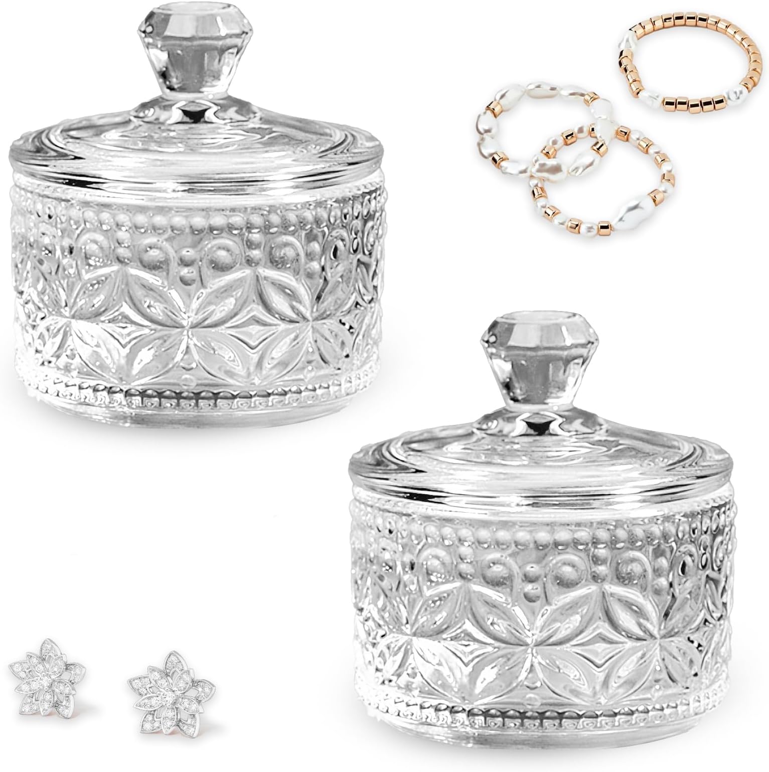 REIKOMO 2-Pack Mini Jewelry Boxes with Keychain Ring Holders, Small Jewelry Organizer for Women and Girls, Portable Ring Keeper, Jewelry Storage Case