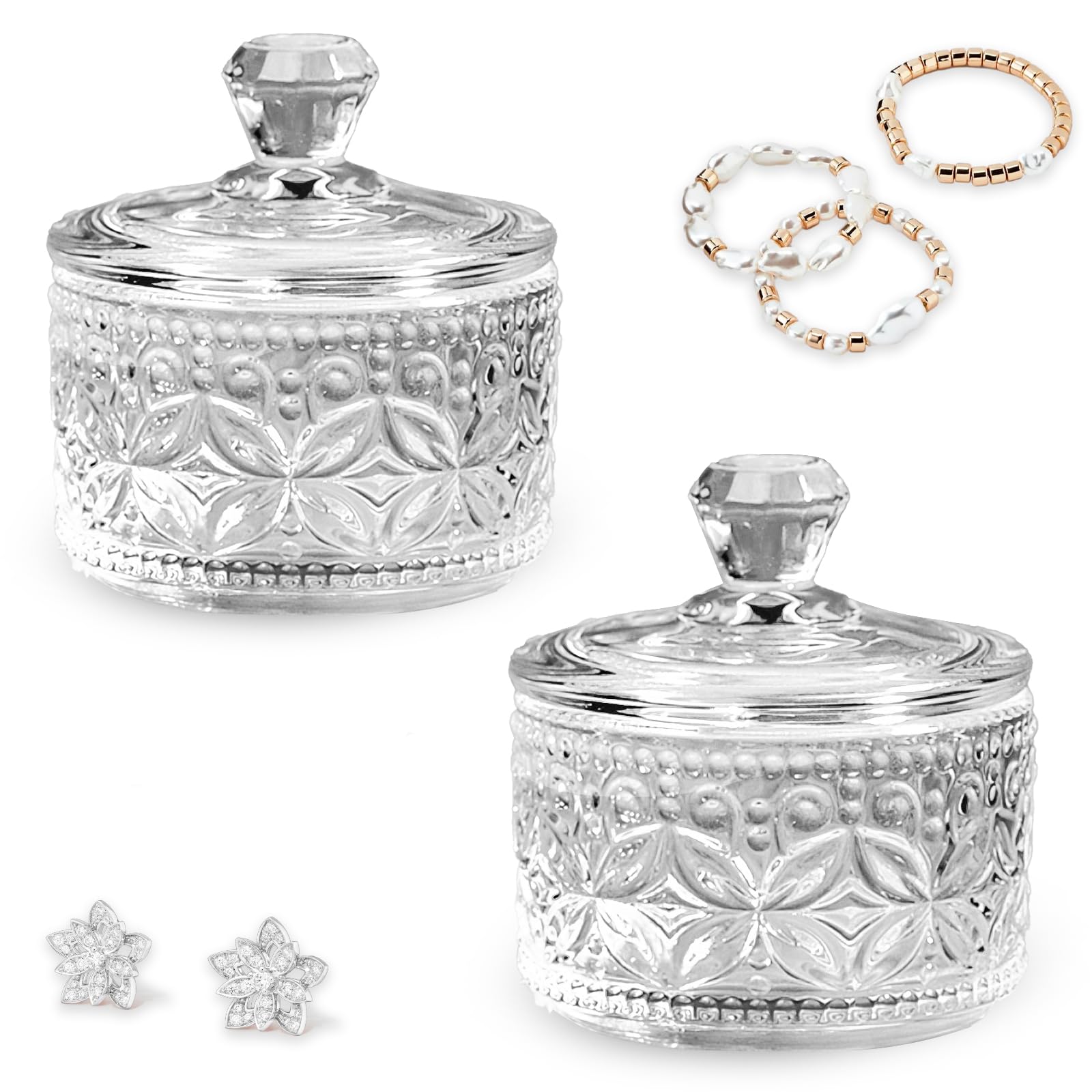 REIKOMO 2-Pack Mini Jewelry Boxes with Keychain Ring Holders, Small Jewelry Organizer for Women and Girls, Portable Ring Keeper, Jewelry Storage Case