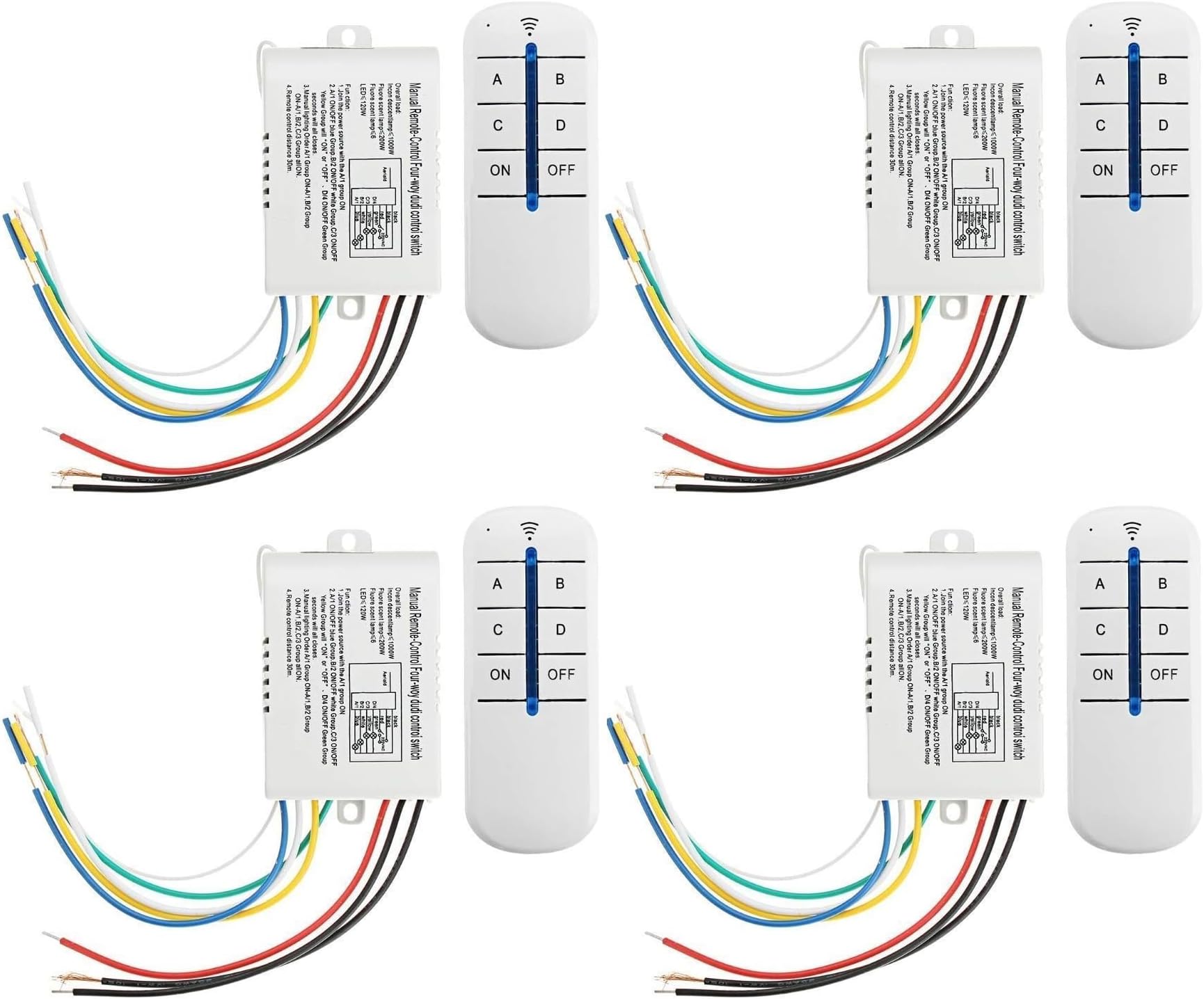 Shockley 4-Way Digital Switch ON/Off 220V-240V Light Digital RF Remote Control Remote-Control Wireless Wall Switch (4 Way switch, 4 Piece)