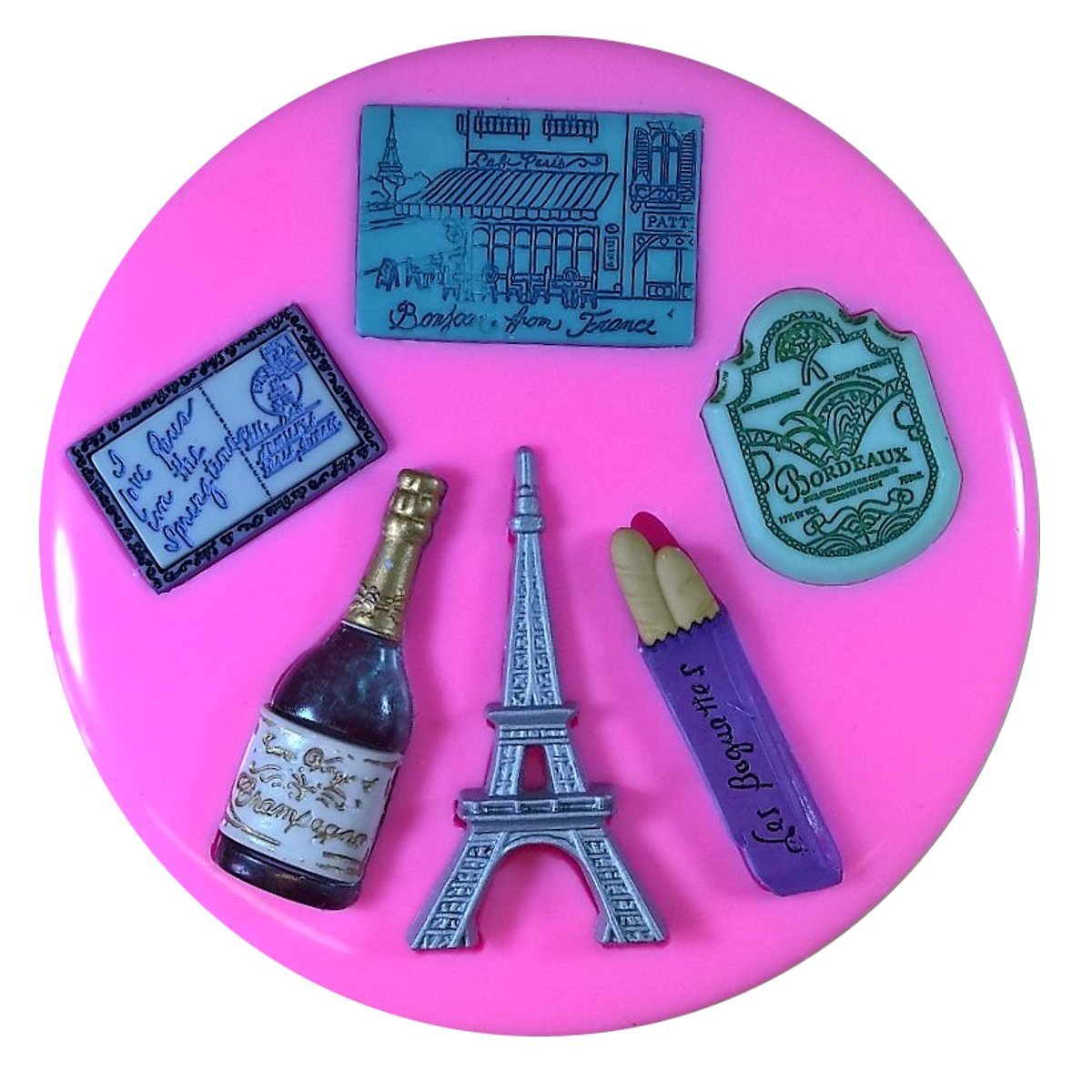 France Theme Francais French Eiffel Tower Baguette Champagne Silicone Mould Mold for Cake Decorating Cake Cupcake Toppers Icing Sugarcraft Tool by Fairie Blessings