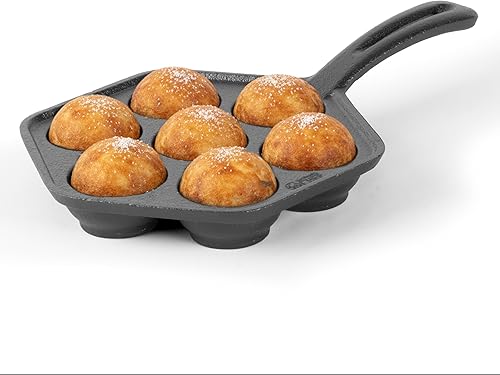 Sartén de hierro fundido para panqueques daneses aebleskiver de Commercial CHEF, Utensilio de cocina de hierro fundido presazonado para bolitas de