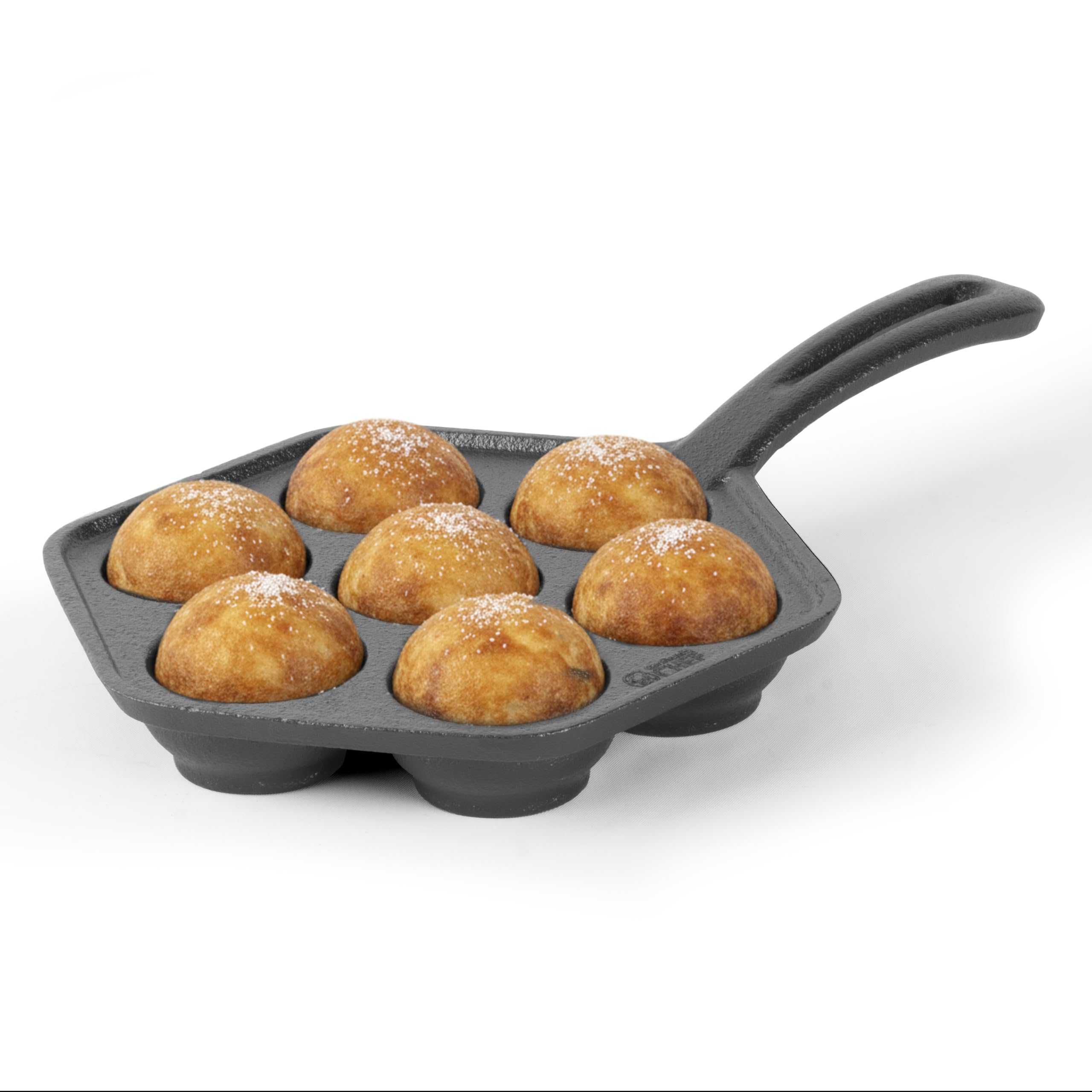 Commercial CHEF Cast Iron Danish Aebleskiver Pan, Preseasoned Cast Iron Cookware for Pancake Puffs, Makes 7 Pancake Balls