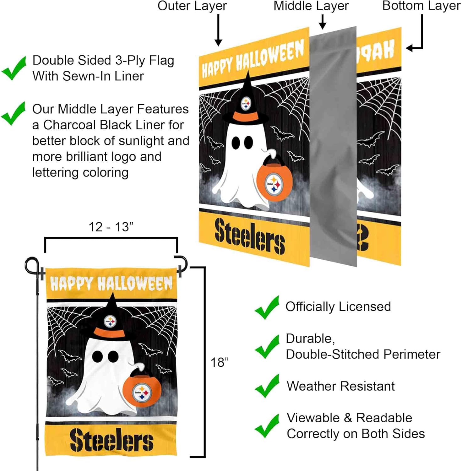 Pittsburgh Steelers Happy Halloween Garden Flag Double Sided Banner - Image 6