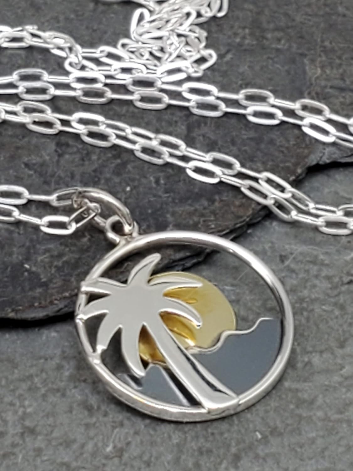 EnCharmed Sterling Silver and Bronze Tropical Palm Tree Sunset Charm Necklace, Coastal Island Pendant Jewelry, 18" - Image 5