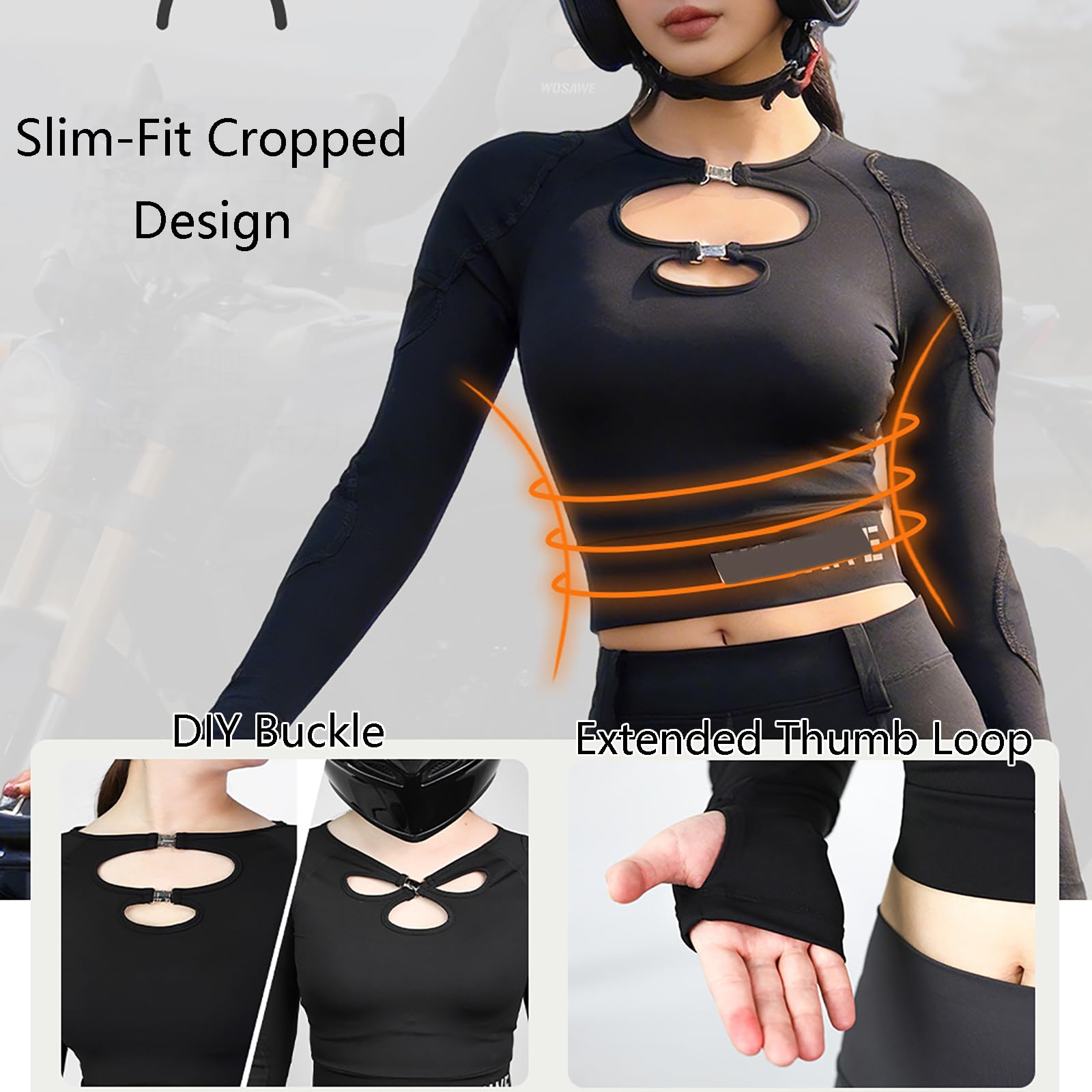 Damska Koszulka Termoaktywna Typu Biker – Elastyczna Koszula Motocyklowa Z Otworami Na Kciuki, Oddychający Crop Top O Kroju Slim Fit Do Jazdy Na Motocyklu, Sportów Outdoorowych