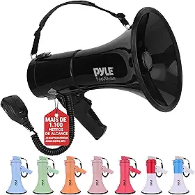 Megafone Pyle Alta Potência 50W Profissional, Sirene e Entrada Auxiliar, Microfone de Mão e Alça de Ombro, Alcance Longo 1200m