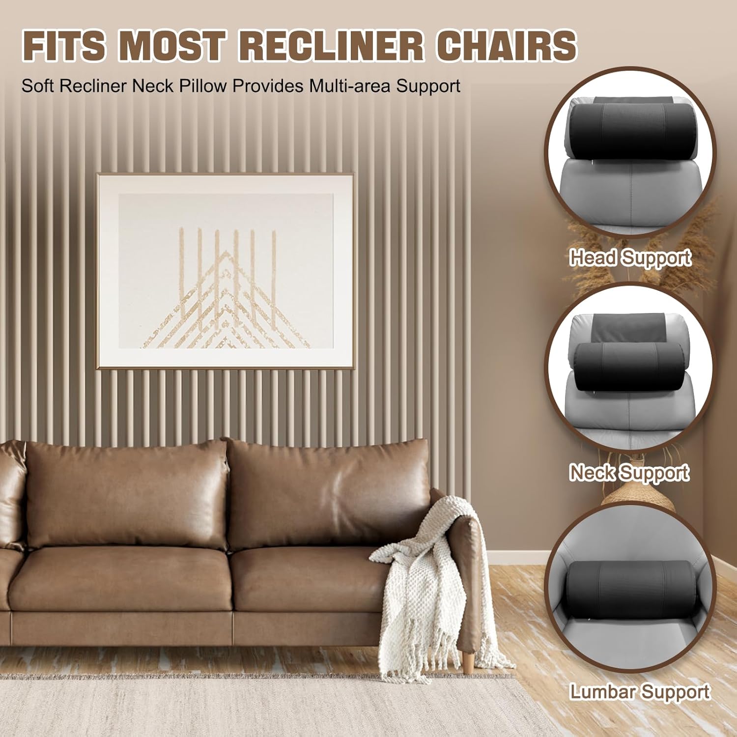 Non-Slip Neck Pillow for Recliner-Adjustable and Removable Leather Recliner Pillow-Neck Pain Relief Support Head Pillow for Travel Home Recliner Sofa Armchair(Black) - Image 6