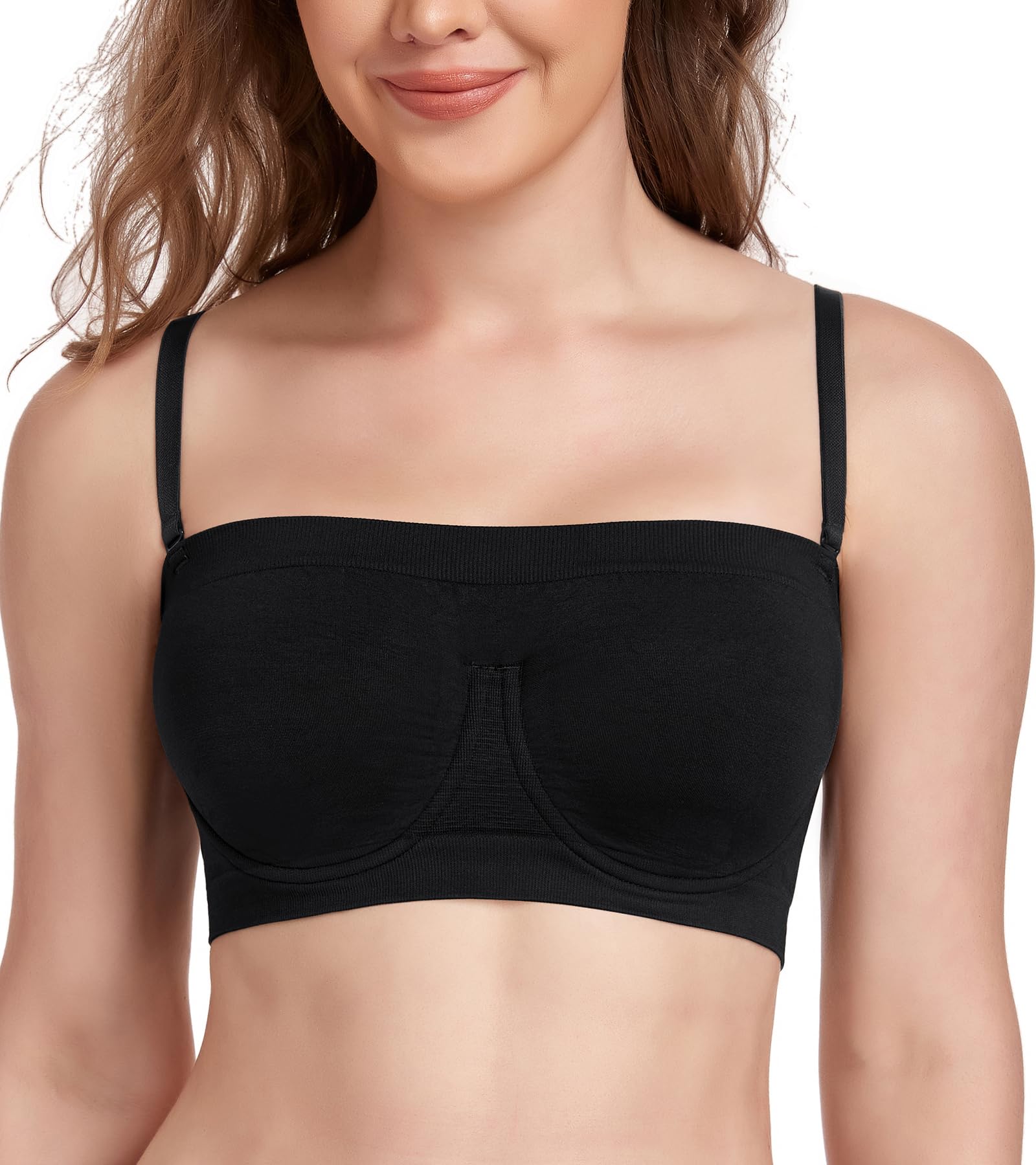 Lemorosy Damen Trägerloser BH mit Bügel Große Brüste Starker Halt Breiter Rücken Ausreichend Stützen Ungepolstert Nahtloser Multiway Bandeau Bequem Verschiedene Anlässe