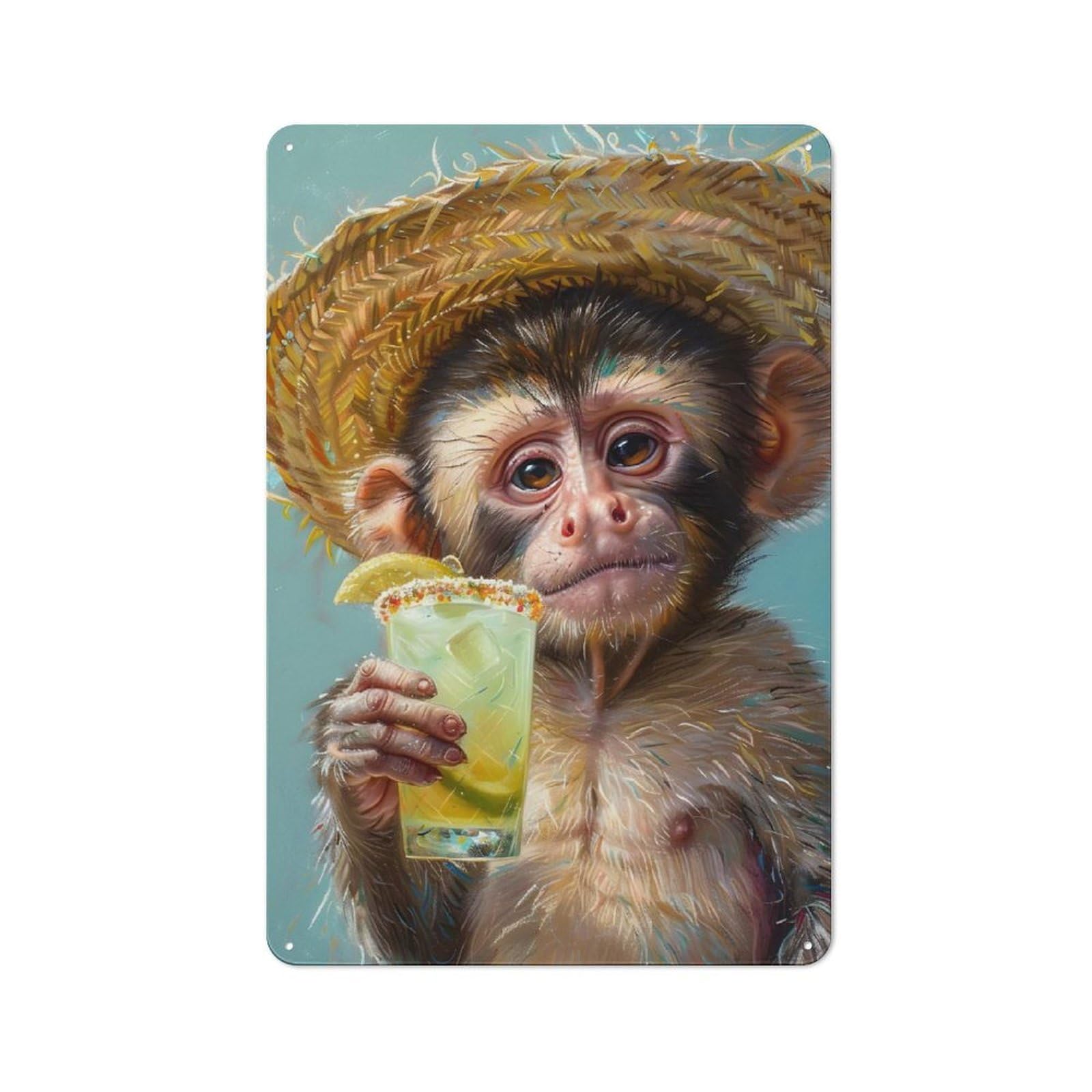 Junmoney Monkey With A Margarita Cocktail Friendly Cafe Metal Sign 30X20cm, Cafe Wall Decor For Tea Room, Shop Wall Or Breakfast Area