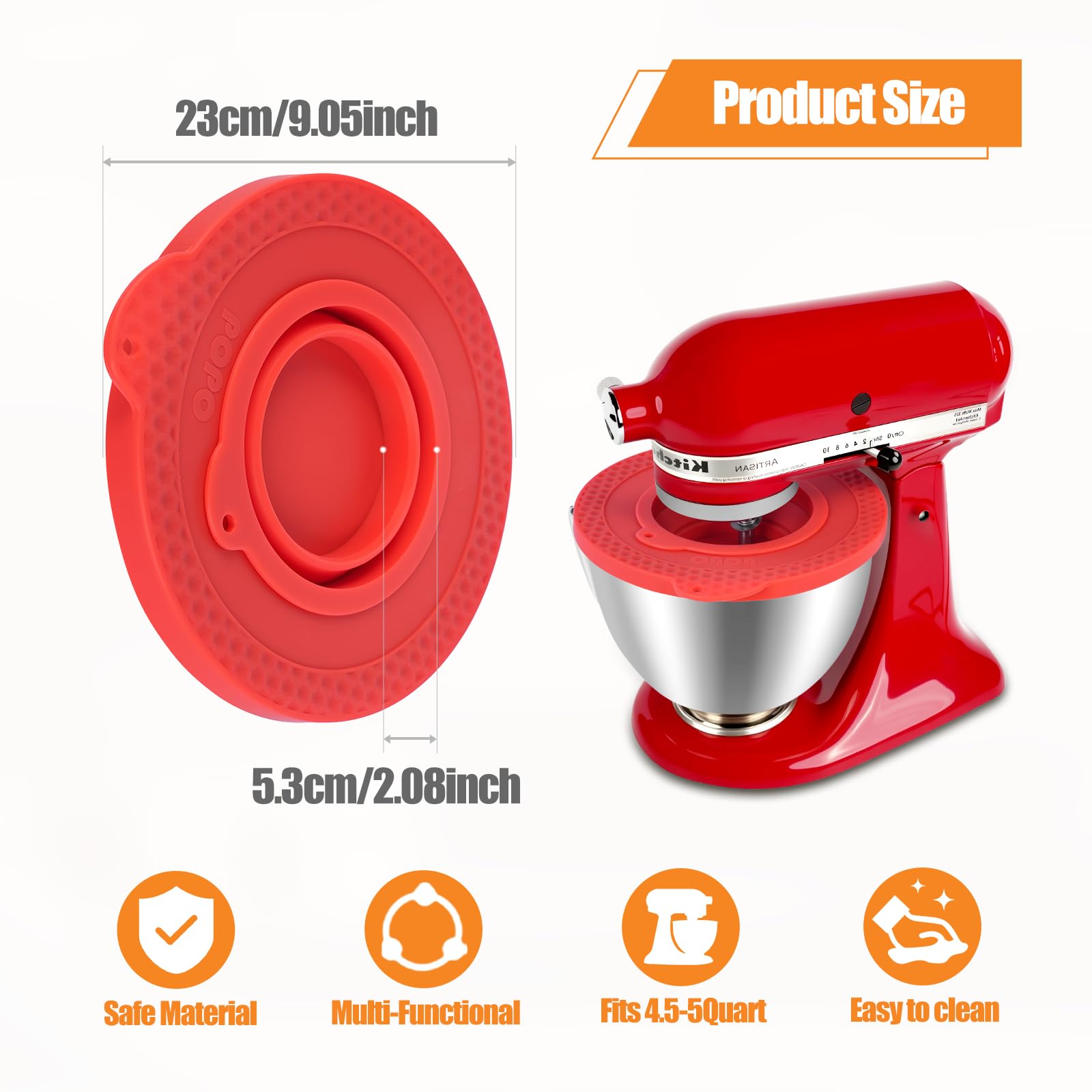 Copri ciotola in silicone compatibile con ciotola per robot da cucina Kitchen Aid da 4,5-5 litri con testa inclinabile, con ciotola piccola pieghevole (rosso)