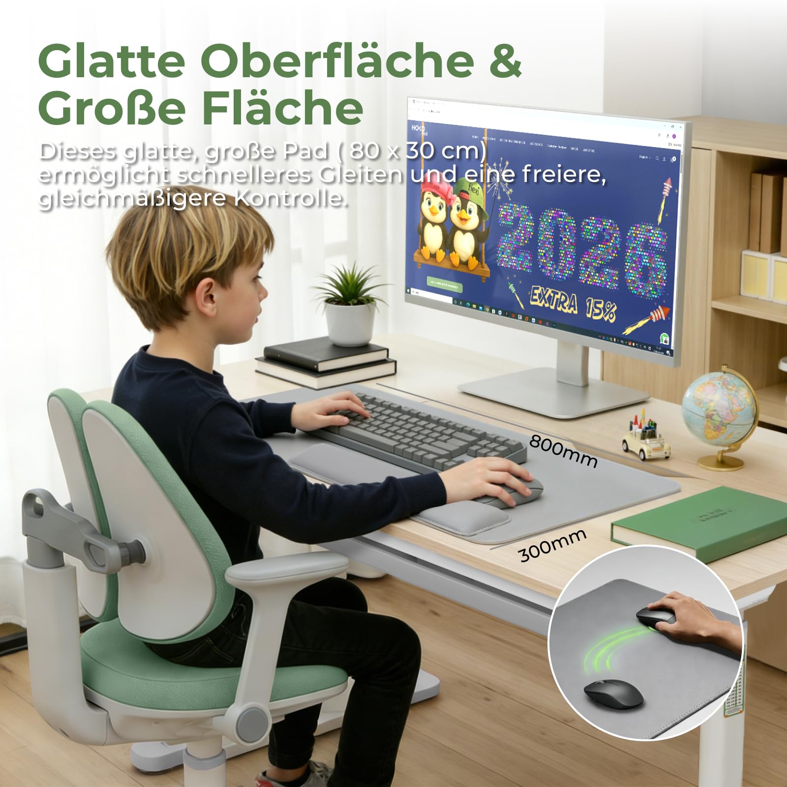 HOKO Sottomano da scrivania 80 x 30 cm con poggiapolso magnetico 37 x 9 cm, materiale PU Desk Mat, antiscivolo, idrorepellente, sottomano e tappetino per mouse per ufficio, home office e scuola