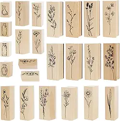 24 carimbos de borracha de madeira para artesanato, carimbos em forma de planta e flor, conjunto decorativo para artesanato faça você mesmo, scrapbook, pintura, letras, diário, ensino e cartões