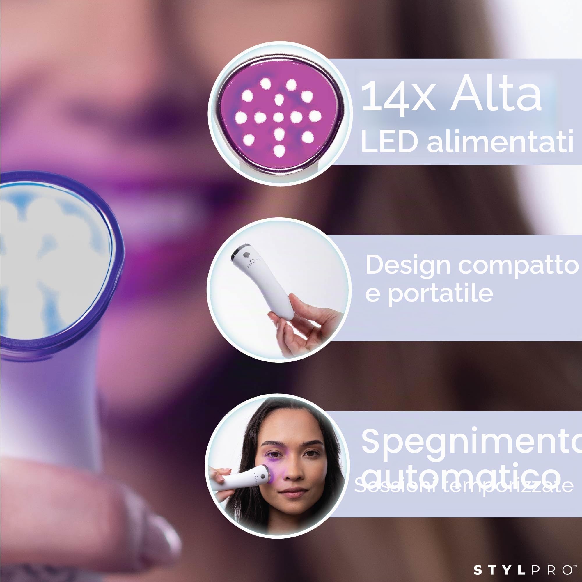 STYLPRO Mini LED Wand – Terapia della luce blu per la cura della pelle, aiuta a ridurre macchie, infiammazioni e arrossamenti, 3 modalità, 28 LED ad alta potenza, NIR, ricaricabile, compatto