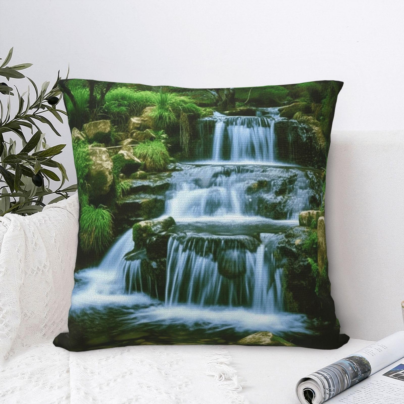 FodPand Luxury Velvet Throw Pillow Covers 18"x18" Super Soft Decorative Pillow Cases - Waterfall Flowing Down Pillowcases Modern Lumbar Cushion Cases for Couch Sofa Bed Pillow Shams
