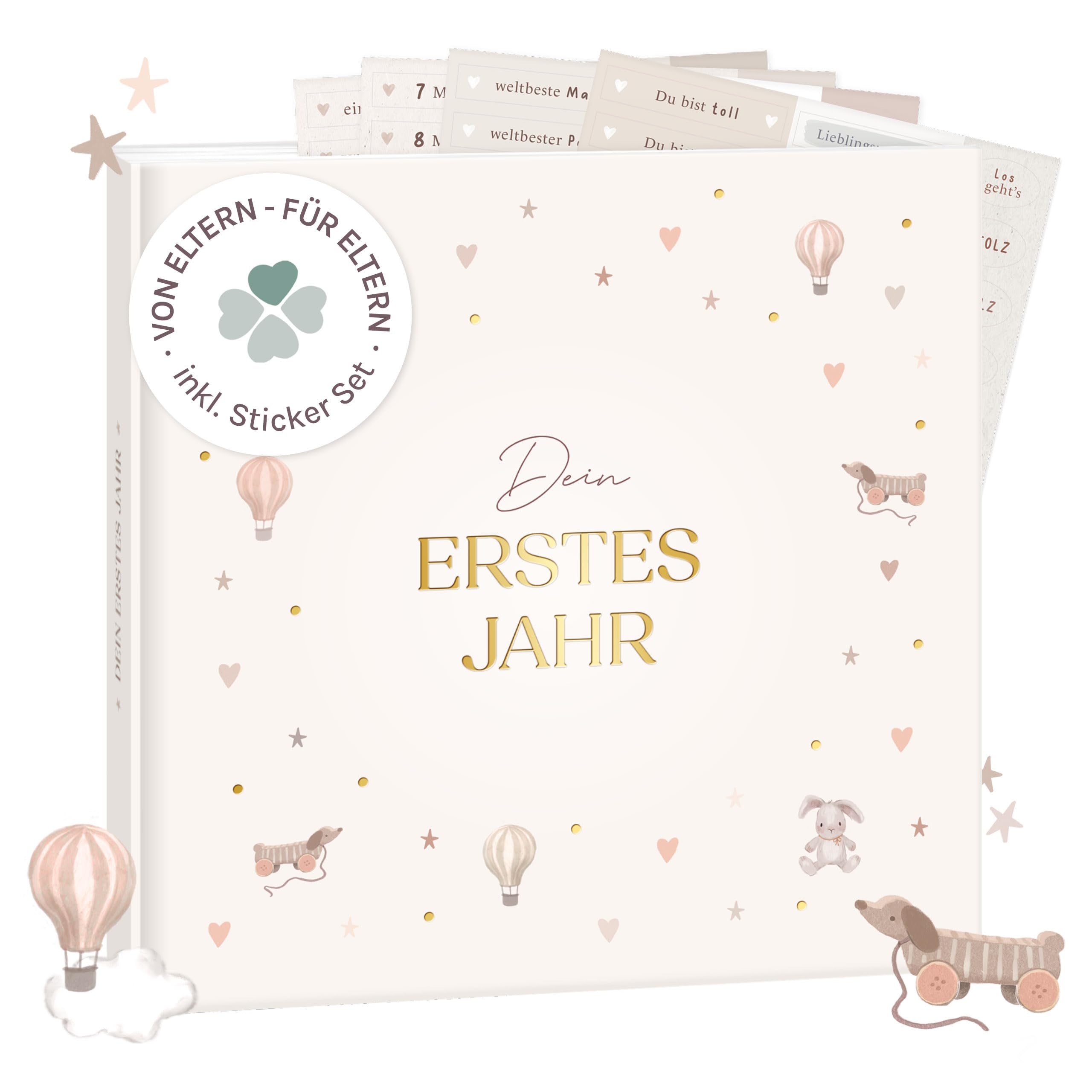 mintkind® Mein erstes Jahr Babyalbum Pattern – sanftes Babytagebuch mit 176 Seiten und Sticker-Set für wertvolle Erinnerungen im ersten Lebensjahr, liebevoll gestaltetes Hardcover