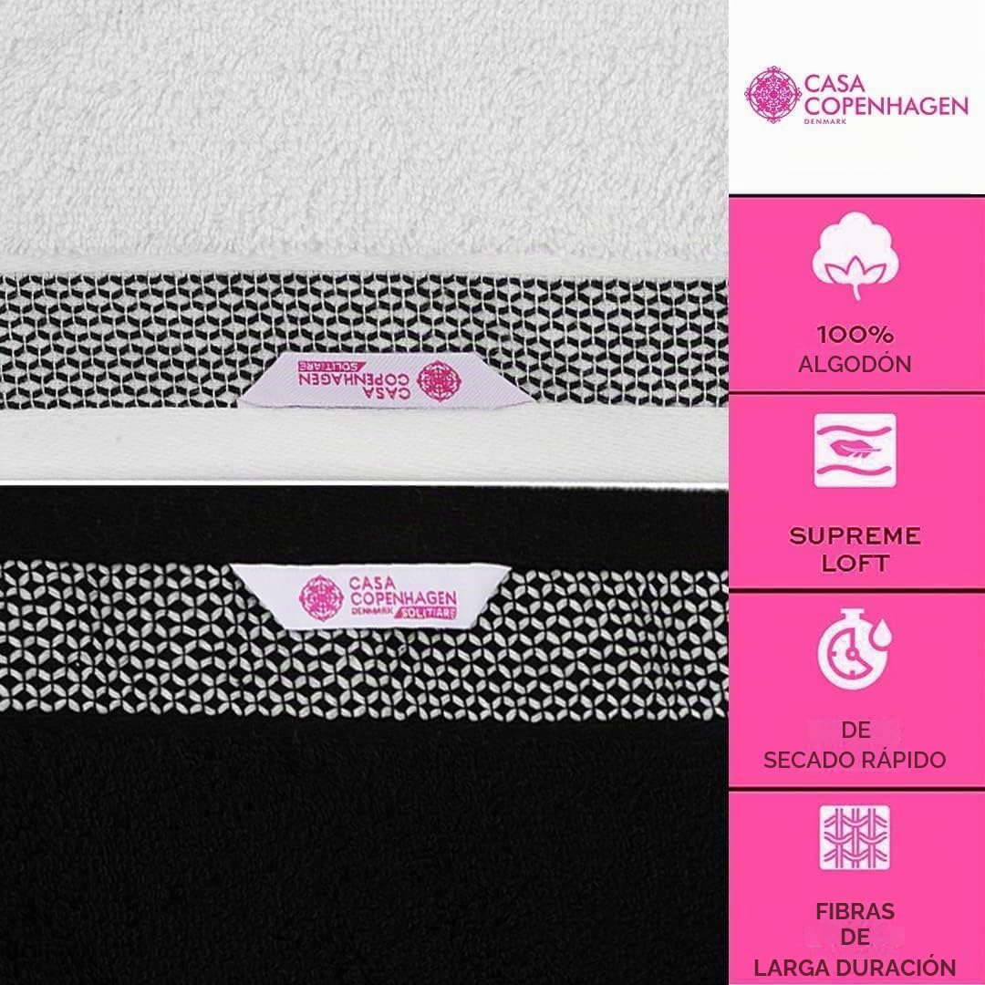 Casa Copenhagen Juego de 6 Toallas de baño 600 gsm, Negro-Blanco | Solitaire Mix 100% algodón egipcio puro para baño, cocina y ducha 2toallas baño, 2de mano, 2paños (set regalo mujer y hombre)