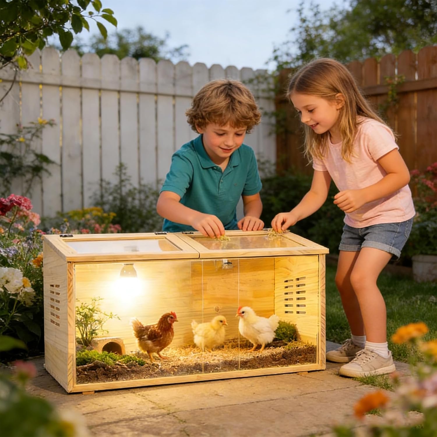 Brooder Box for Chicks,with Sliding Door,Table Legs,2 Types of Thermometer with Heat Lamp Set Suitable for Chicks/Duck/Parrot/Hamster(31.5"×15.7"×15.7")