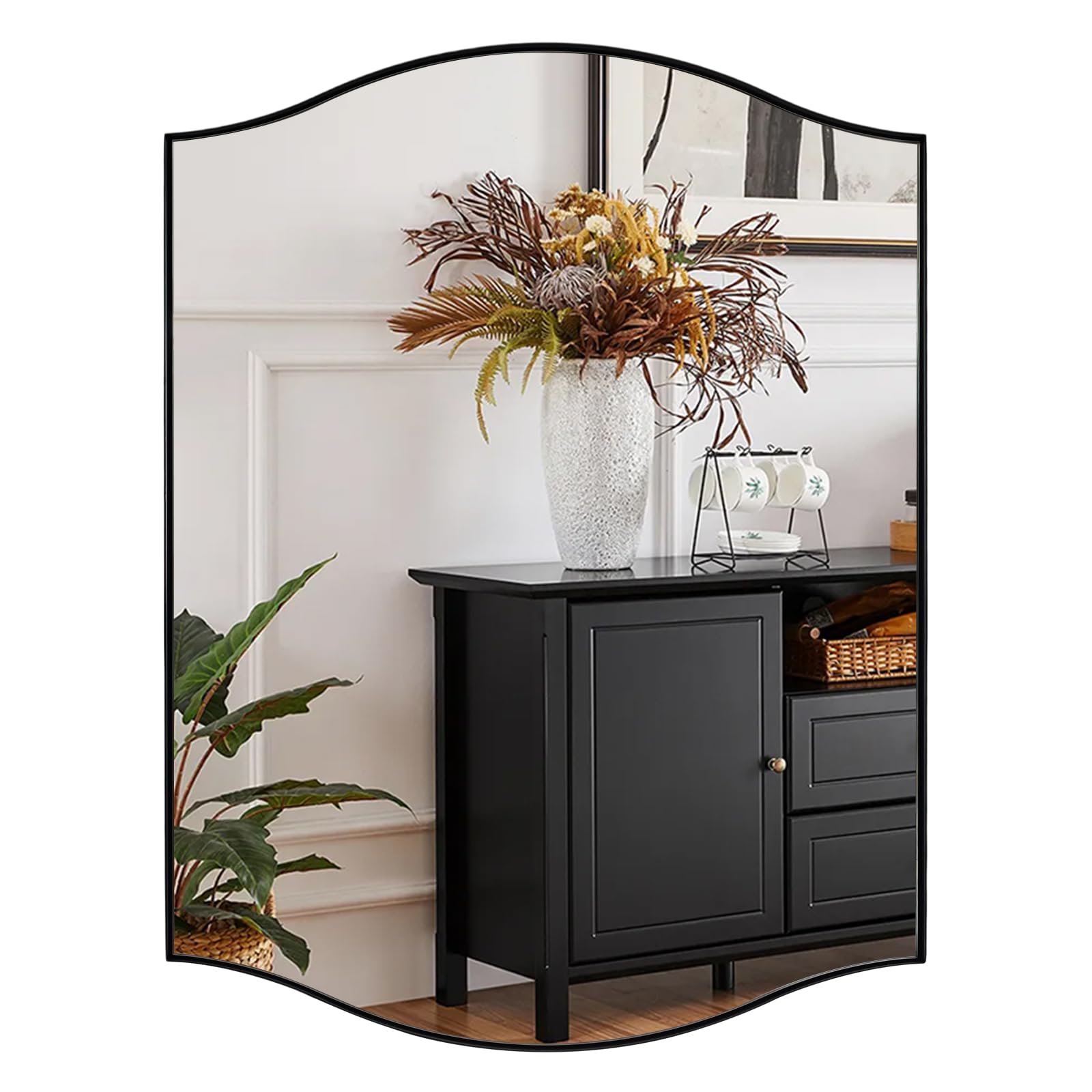 ANDY STAR Black Bathroom Mirror, 20"x30" Scalloped Wall Mirror in Stainless Steel Metal Frame, Unique Vanity Mirror with Modern Curved Edge Design, Ideal for Bathroom, Bedroom, Entryway