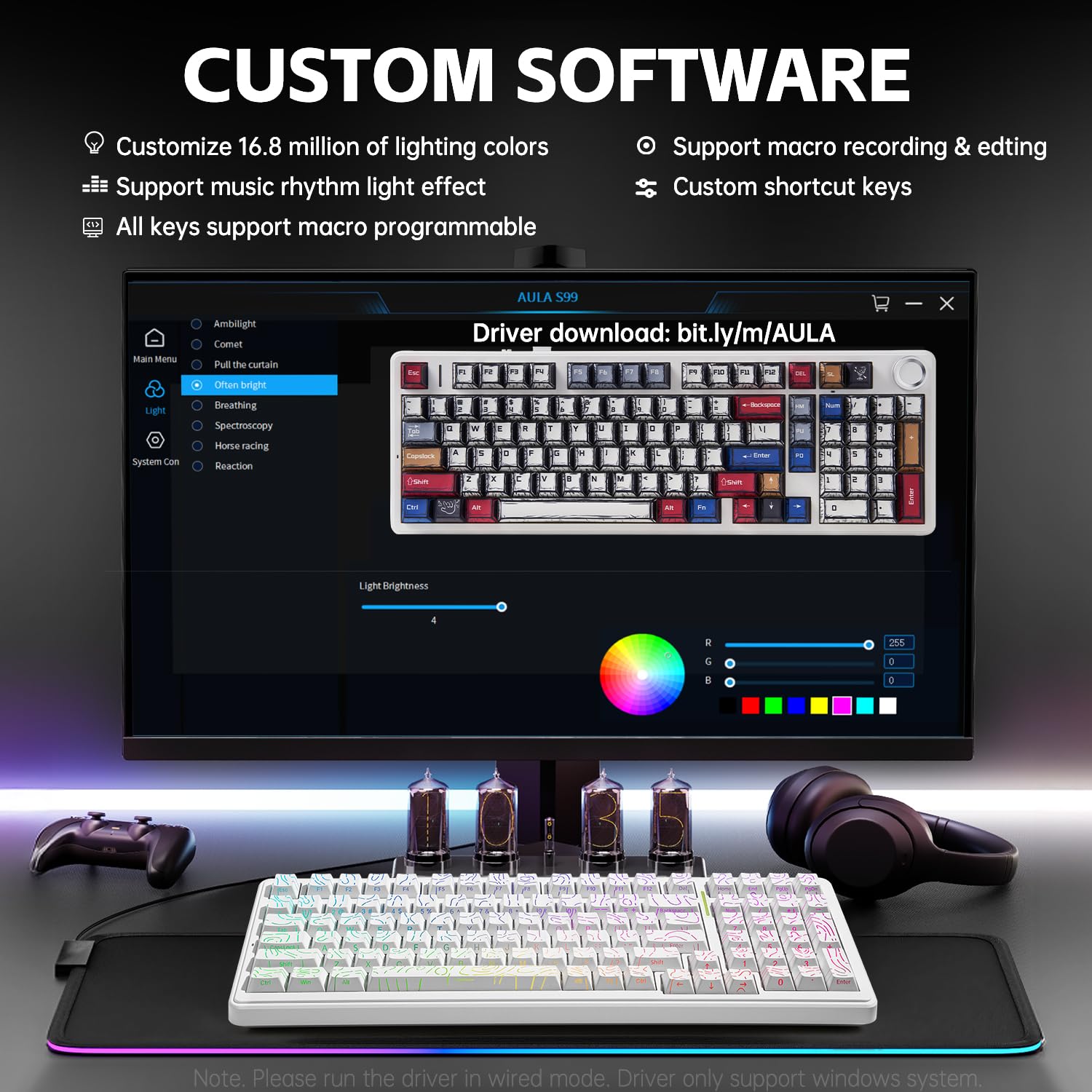 Aula F99 - Tastiera meccanica wireless, Tri-Mode BT5.0/2,4 GHz/USB-C, tastiera cremosa con funzione hot swap, interruttori lineari pre-lubrificati, tastiere da gioco retroilluminate RGB per PC, tablet
