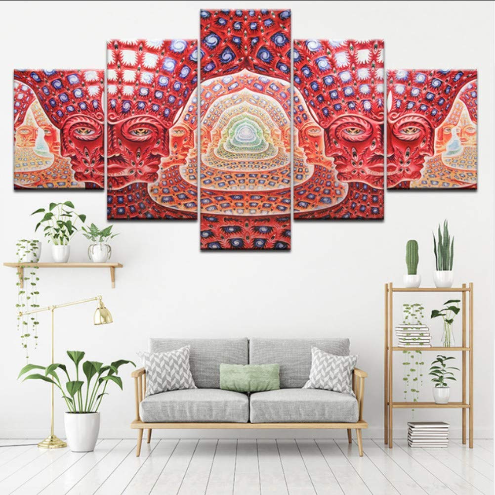 5 Panel Wall Art Painting Psychedelic Face Poster Tool Alex Grey Metal Music Picture for Living Room Bedroom Home Decor,A,30x50cmx2;30x70cmx2;30x80cmx1