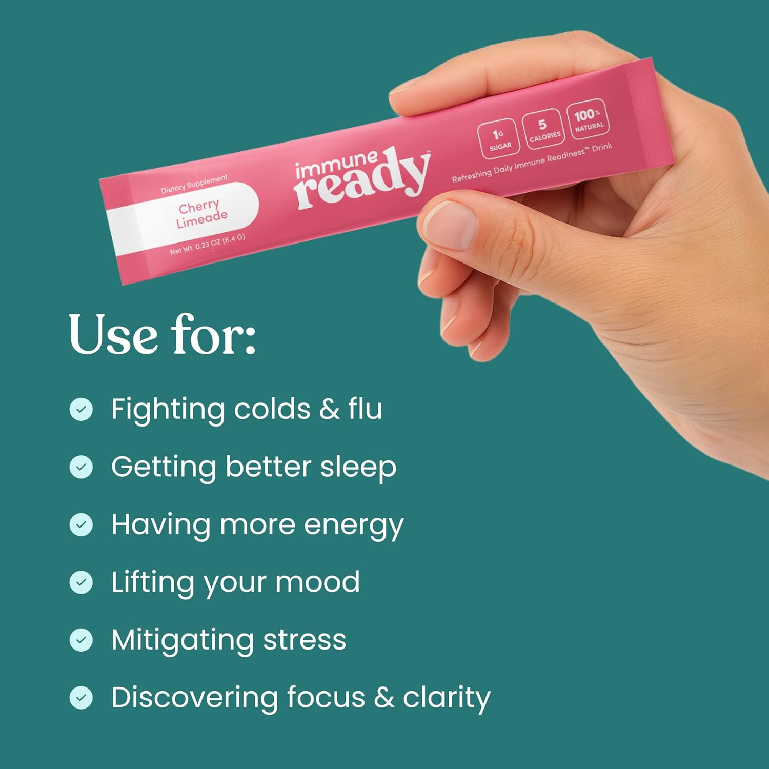 Immune Ready™ Immune Boost Drink Mix - Combo Immune Support, Gut Health, & Electrolyte Powder Packets with Vitamin C, Beta Glucan, Zinc, D3, Pre & Probiotics - Cherry Limeade - 15 Pack