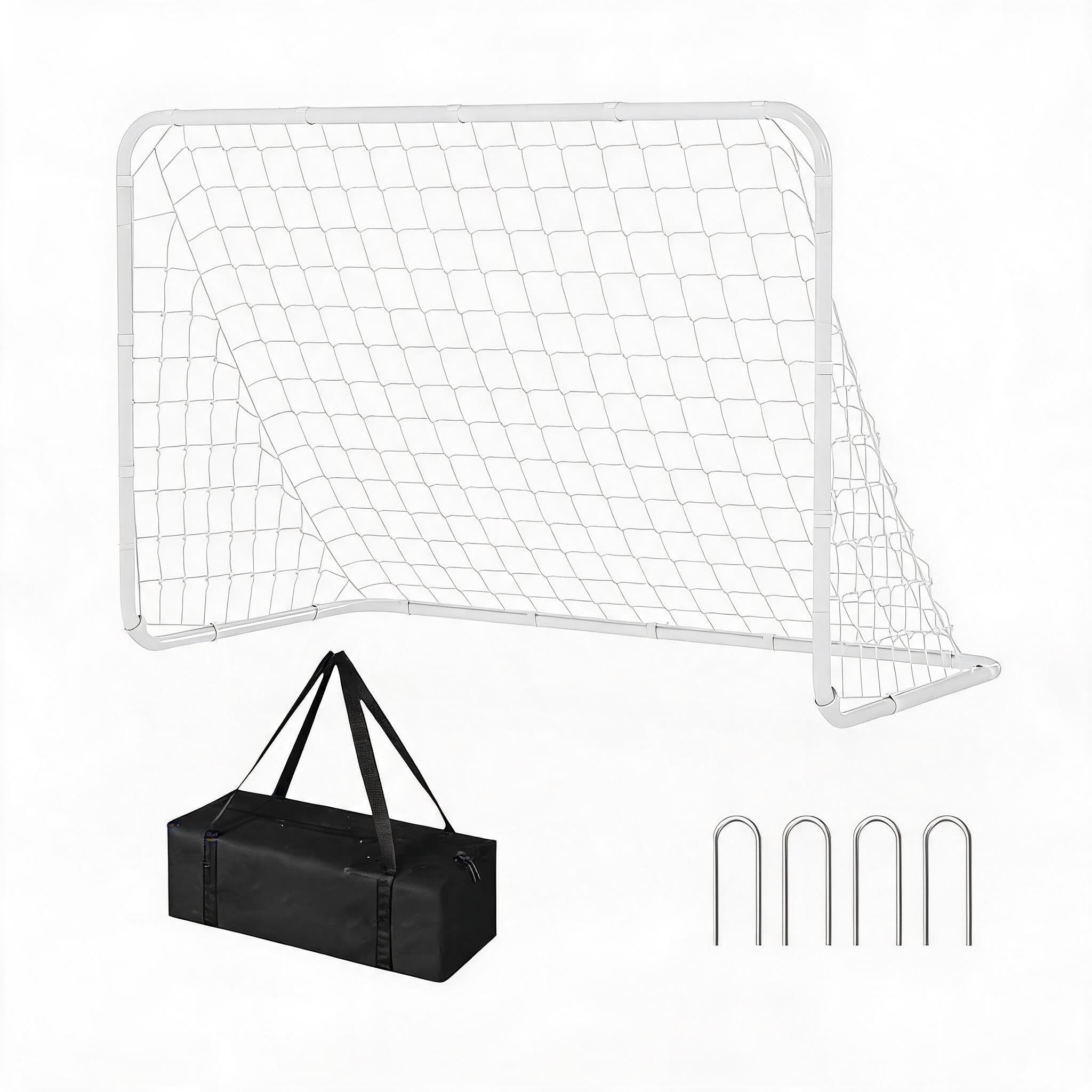 Fußballtor-Set Kombi 6x4 ft Pop-Up 2er + Rebounder 7x5 ft - tragbar & faltbar - Stahlrahmen/PE-Netz - für Pass, First Touch & Ballkontrolle - inkl. Ball, Pumpe, Hütchen, Erdanker