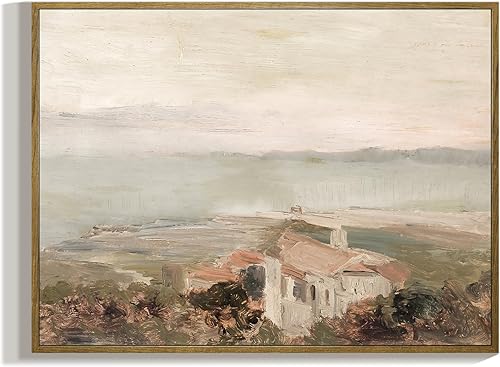 RaphelArt Lienzo enmarcado para decoración del hogar, decoración vintage de la casa en la costa, pintura de paisaje de tono cálido, decoración de