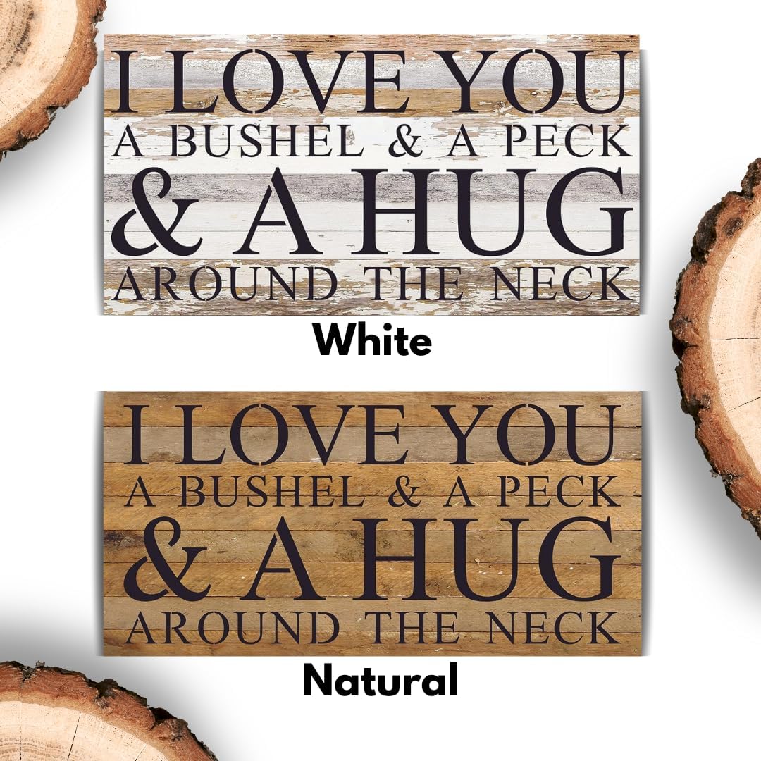 Vintage Farmhouse Reclaimed Wood Love Sign by Second Hand By Nature - 24 x 12 Handmade Rustic Home Decor for Living Room, Bedroom, or Fireplace - Country Boho Wall Art (Hug Around The Neck)