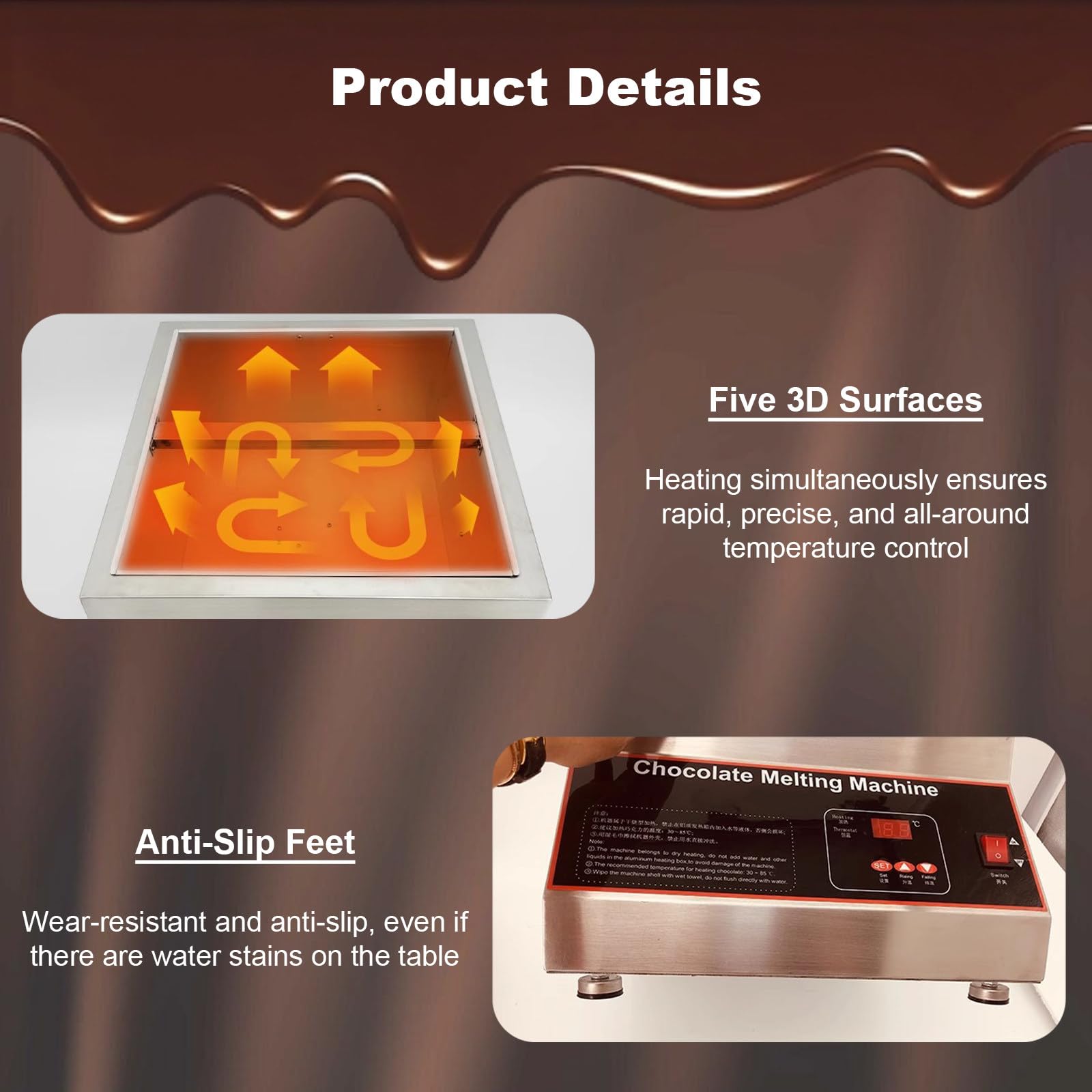 Fundidor y atemperador de Chocolate eléctrico, 500W Máquina para atemperar Chocolate, con Temperatura Ajustable de 0-85℃, para Leche, Café, Queso singlecylinder