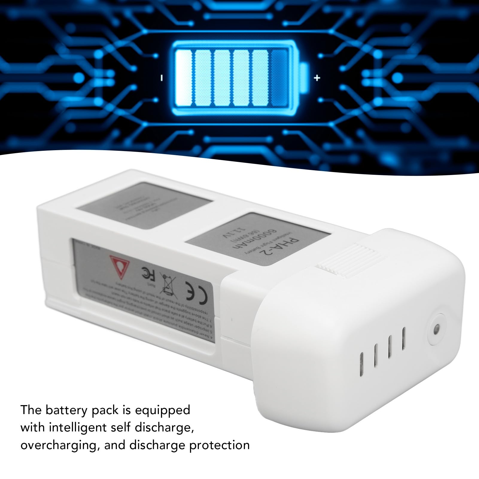 Batterie de vol Intelligente, 6000mAh 11.1V Batterie de Drone de vol amélioré avec 4 indicateurs LED Remplacement des Drones Phantom 2 Series