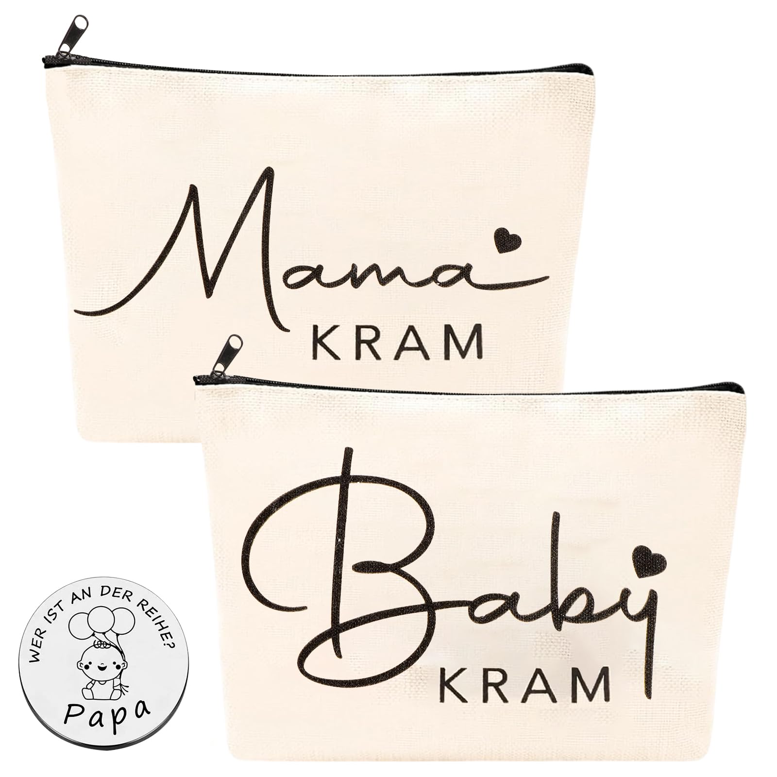Pochette Trucchi Mamma da Viaggio Beige Neonato Borsa da Toilette con Chiusura Lampo Regalo per Donna Incinta 2 Pezzi