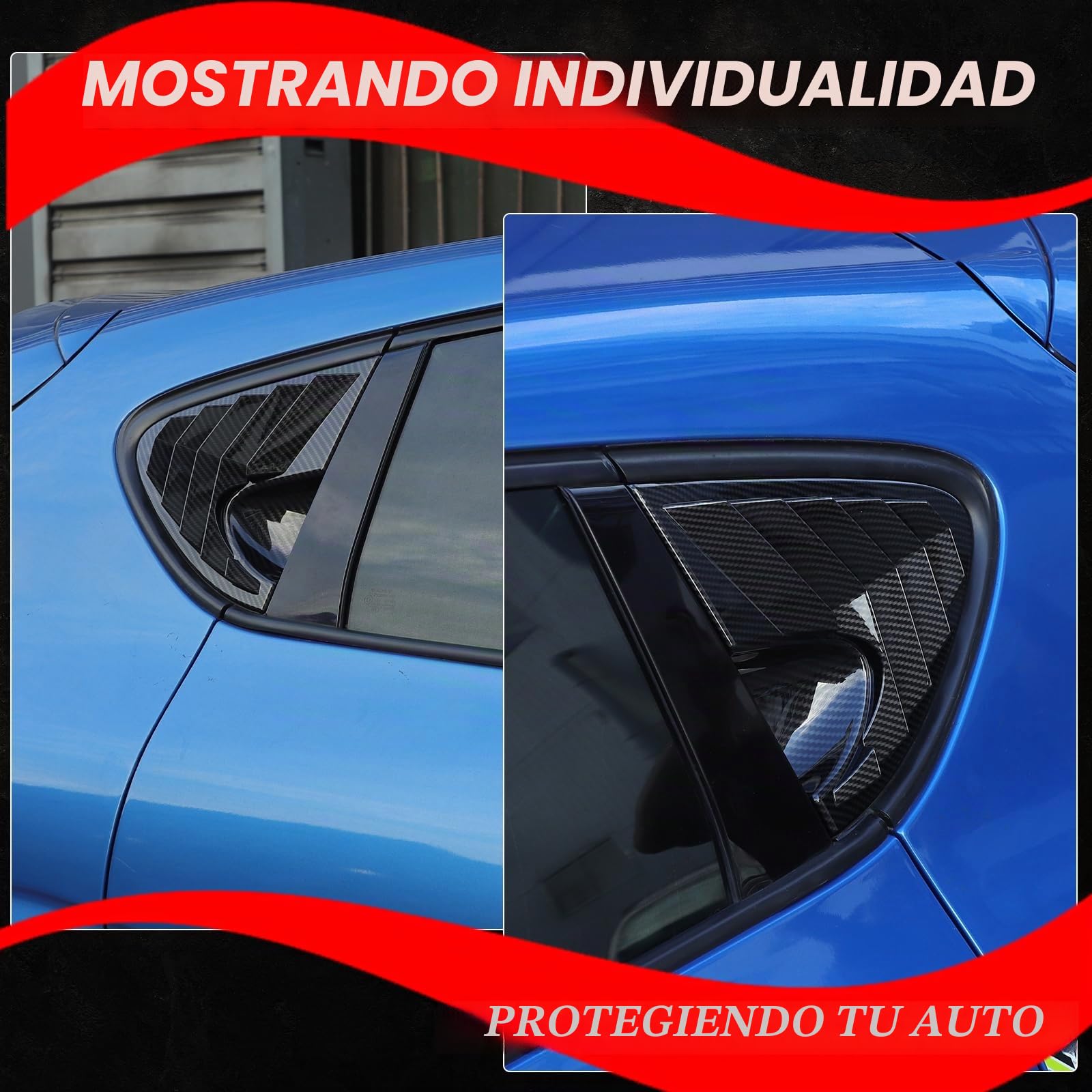 Decoración de ventana triangular para puerta de vidrio lateral trasera de coche con persiana de louvers ABS para SEAT Leon MK2 2008-2012 (patrón de fibra de carbono)