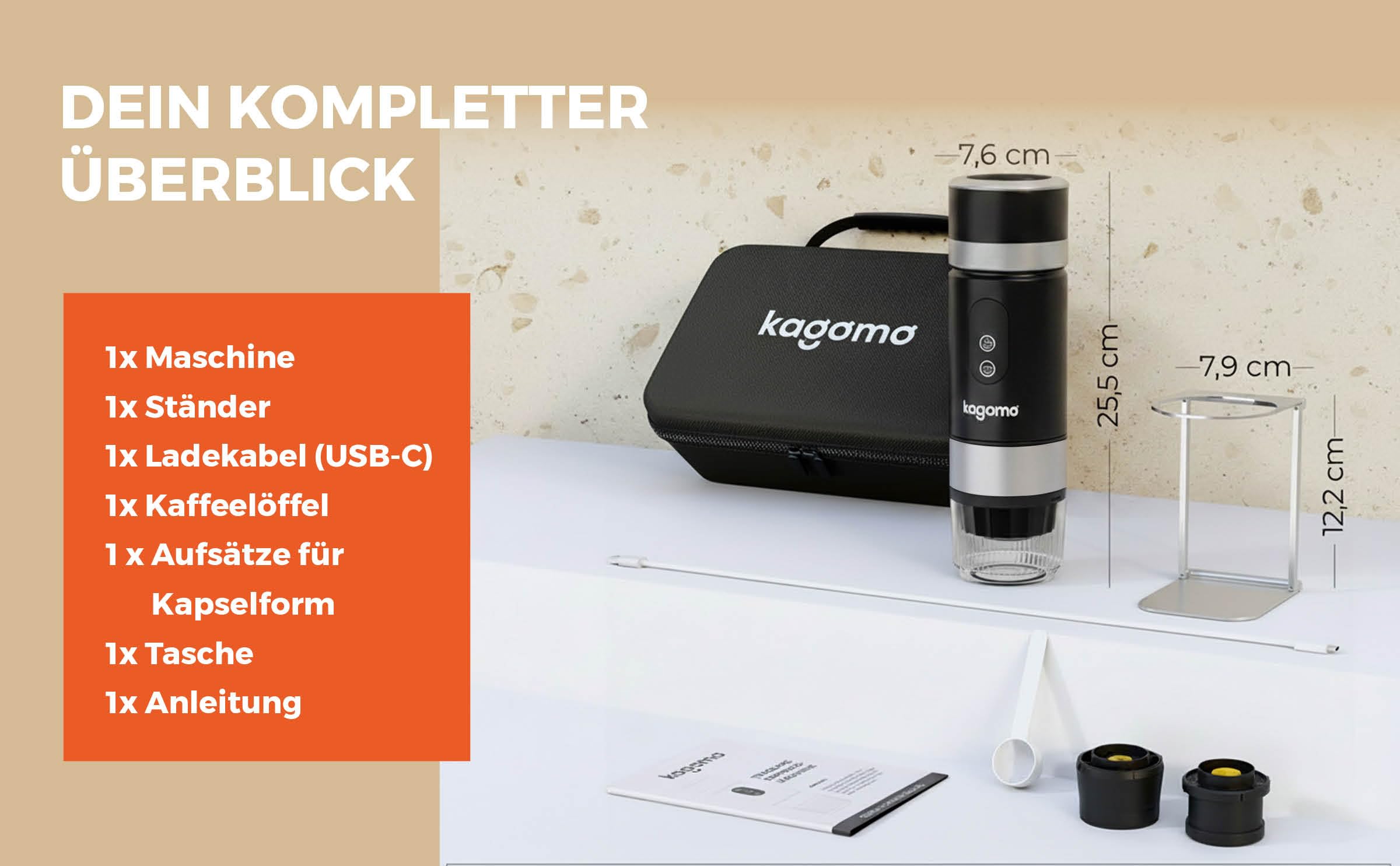 kagomo One Tragbare Espressomaschine mit Akku 20 Bar USB-C Mobile Kaffeemaschine für unterwegs Auto Camping