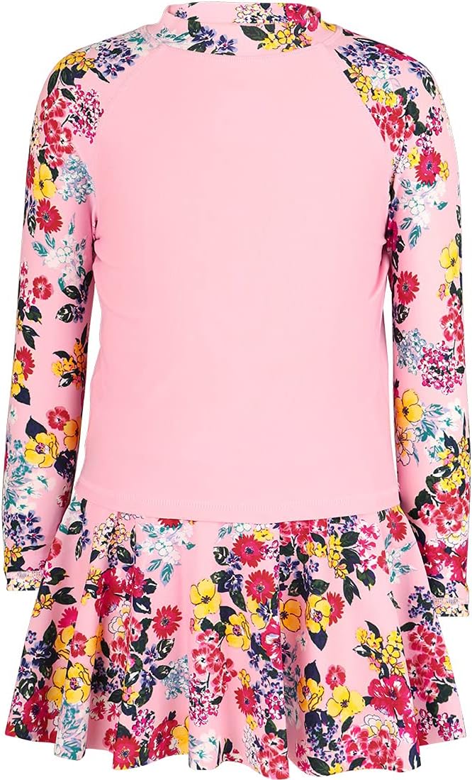 Julysand Girls Rash Guard Set Pink Flowers Modest Swimwear Long Sleeve Two Piece Swimsuit with Dress UV Sun Protection Suit - Image 2