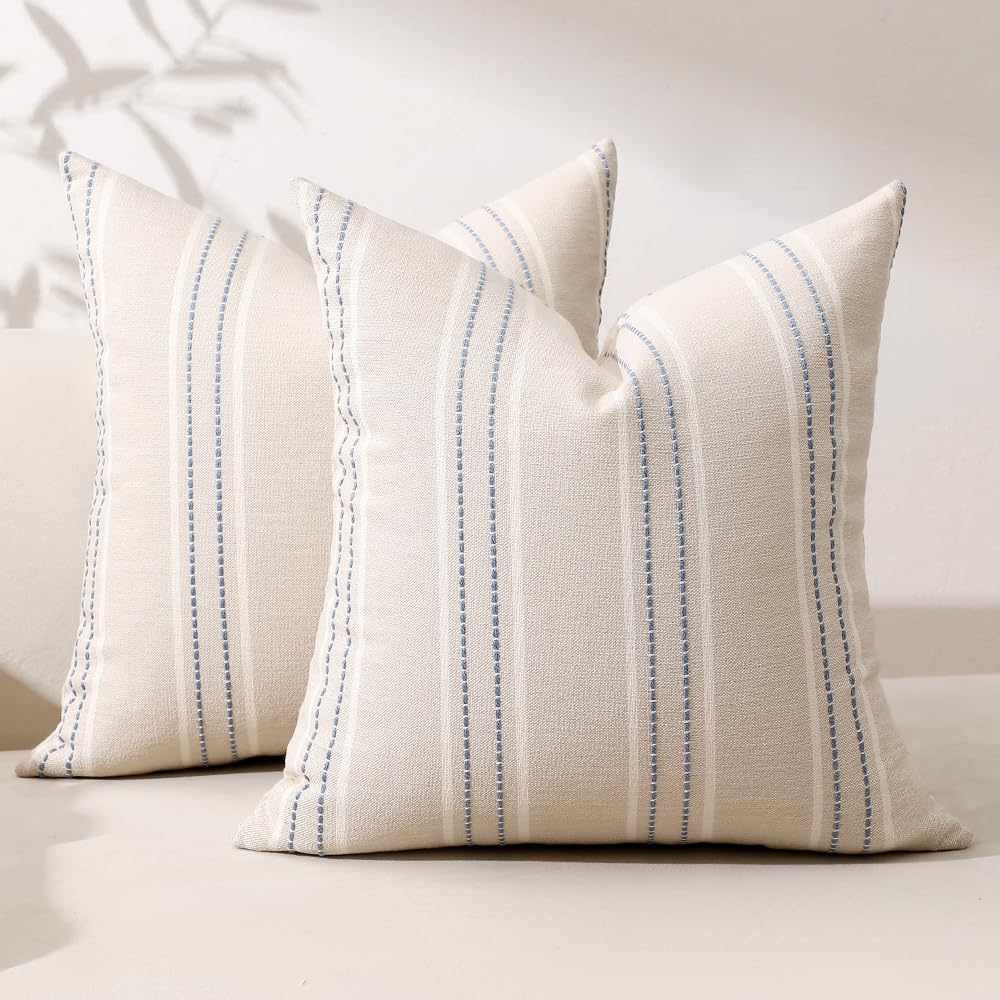 Hckot Dusty Blue Decorative Pillow Covers Stripe Throw Pillow Covers 18x18