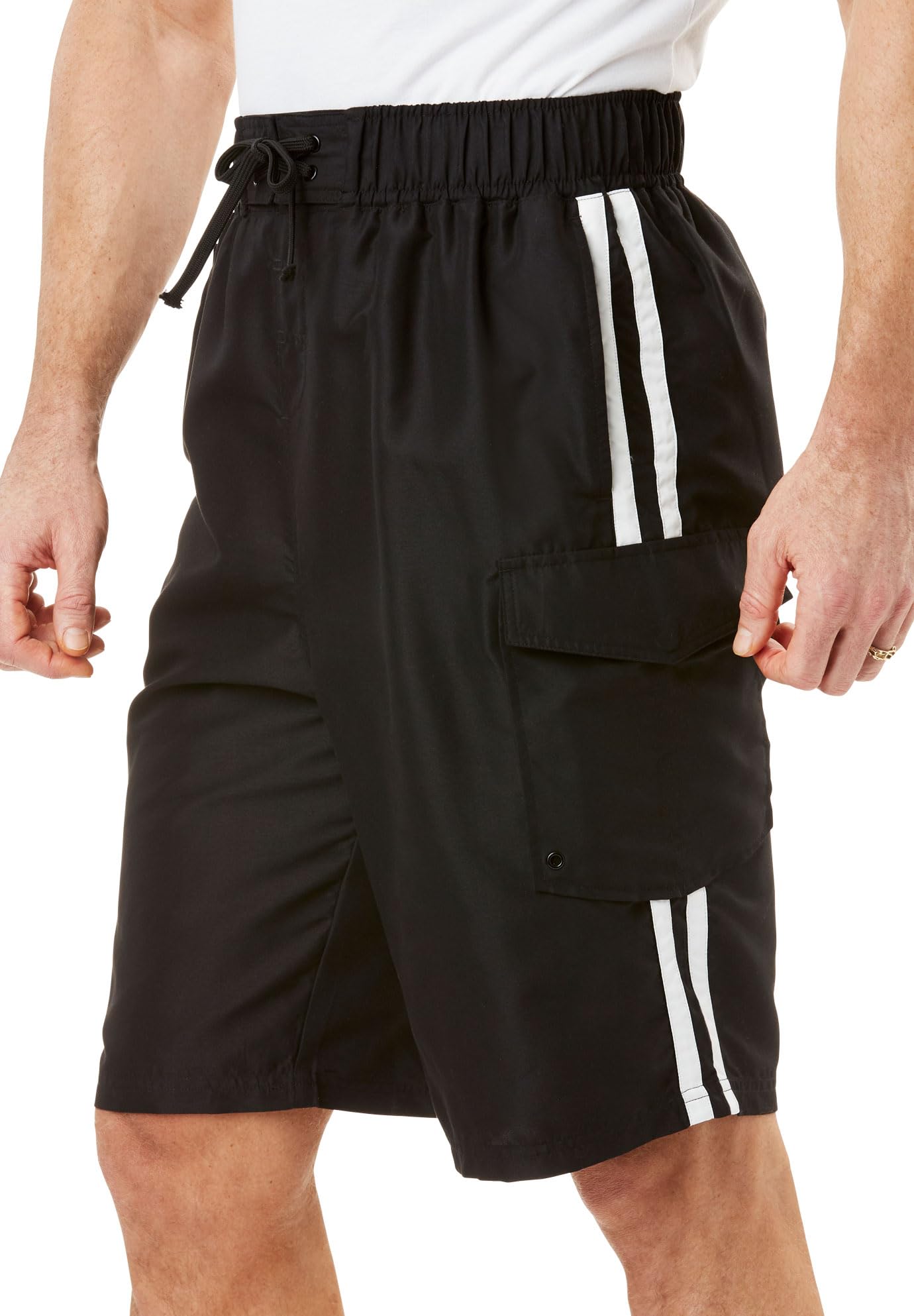 KingSize Men's Big & Tall 10" Double Stripe Swim Board Shorts
