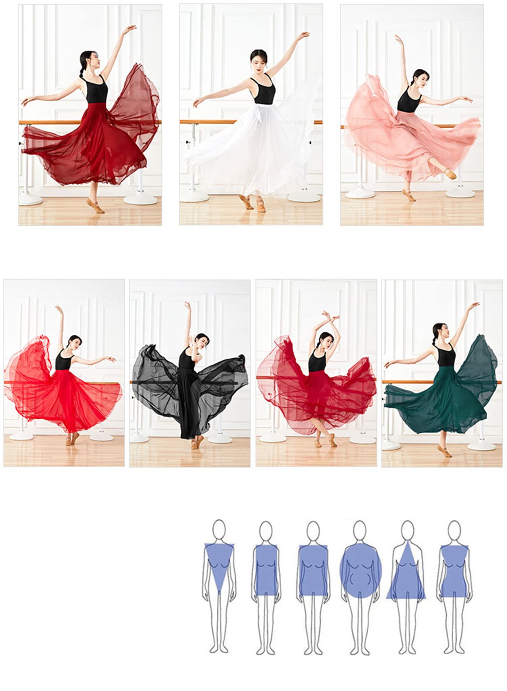 Falda De Baile Moderno para Mujer Elegante Gasa Ropa De Baile para Adultos 720 Grados Gran Columpio Falda De Medio Cuerpo Ropa De Práctica De Baile Largo Disfraces con Cordones