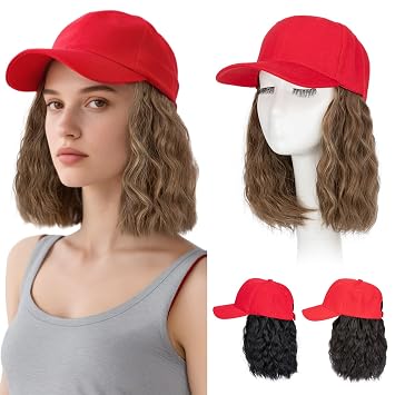 Hairro Hat with Hair Attached For Women Short Bob Adjustable Synthetic Baseball Cap Hair Extensions Chemo Wig 8" 190g #10P22T