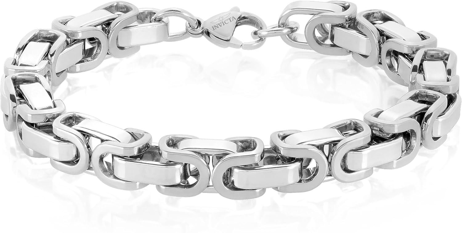 Invicta Bracelet for Men, Stainless Steel Chain Jewelry, Polished Byzantine, 8mm, 8.75"